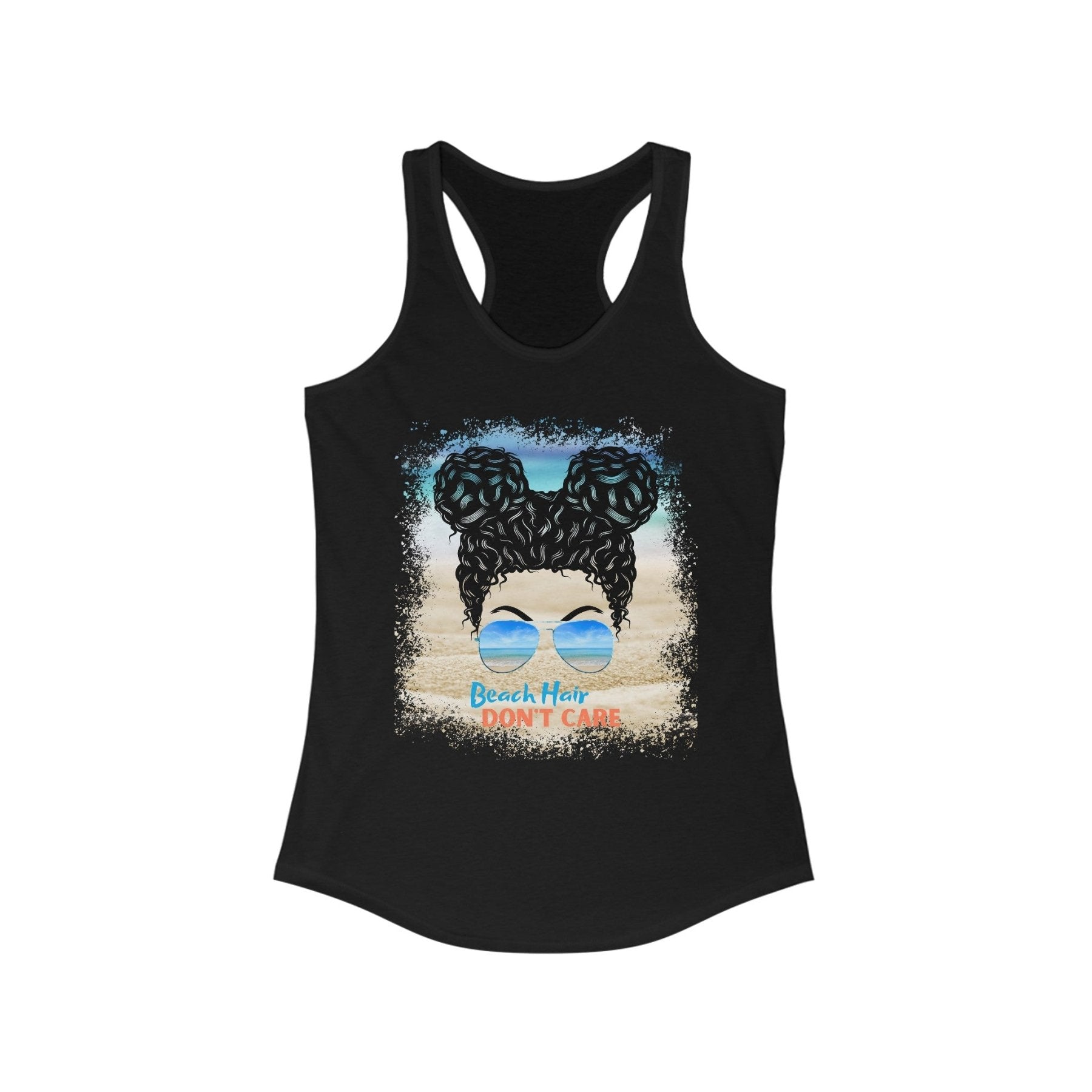 Beach Hair Don't Care, Black Hair Messy Bun, Women's Ideal Racerback Tank - Janlyn's Crafts