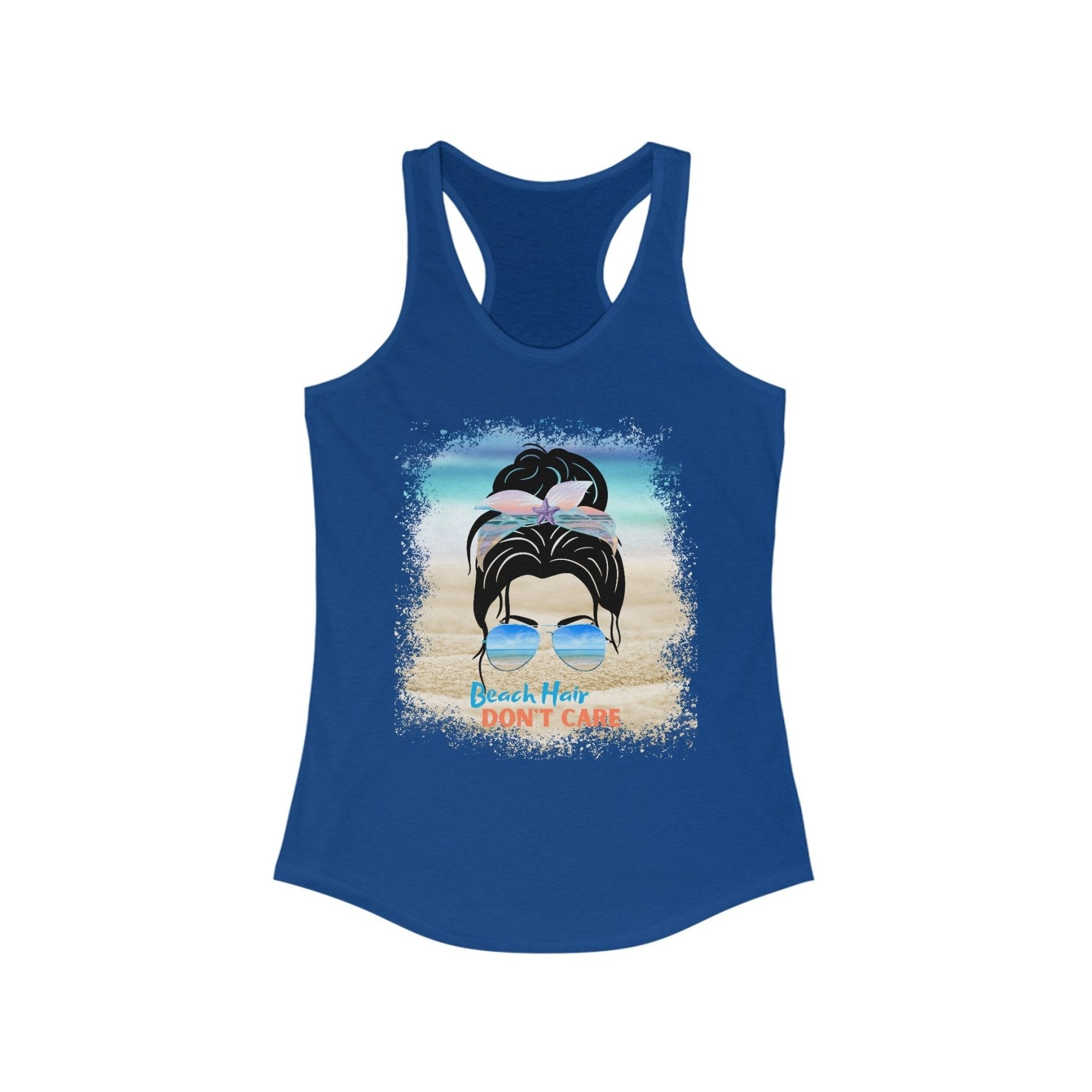 Beach Hair Don't Care, Black Hair Messy Bun, Women's Ideal Racerback Tank - Janlyn's Crafts