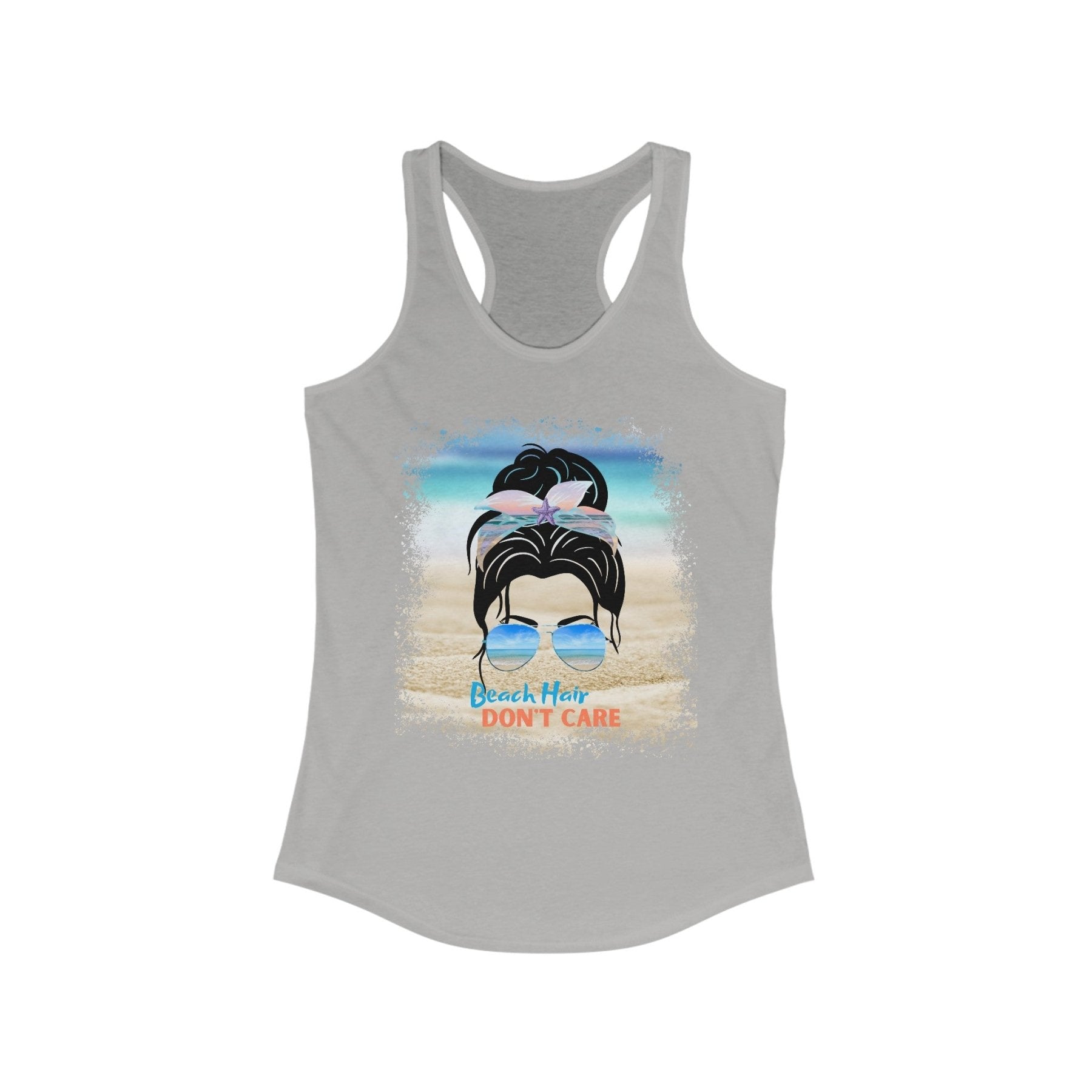 Beach Hair Don't Care, Black Hair Messy Bun, Women's Ideal Racerback Tank - Janlyn's Crafts