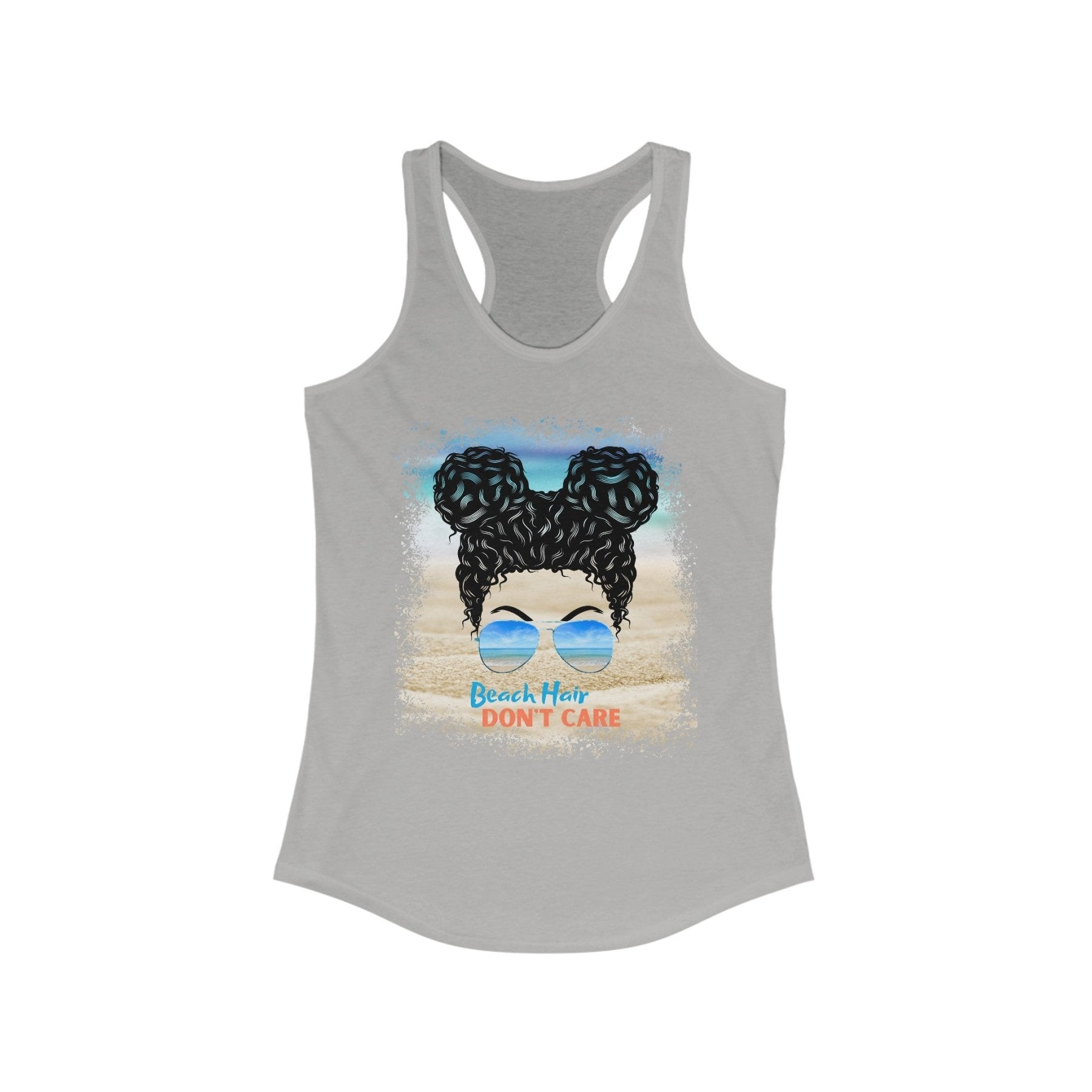 Beach Hair Don't Care, Black Hair Messy Bun, Women's Ideal Racerback Tank - Janlyn's Crafts