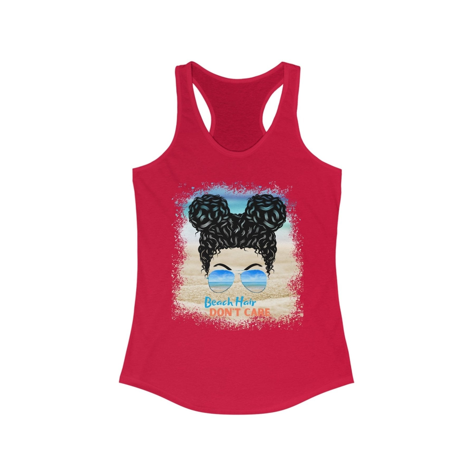 Beach Hair Don't Care, Black Hair Messy Bun, Women's Ideal Racerback Tank - Janlyn's Crafts