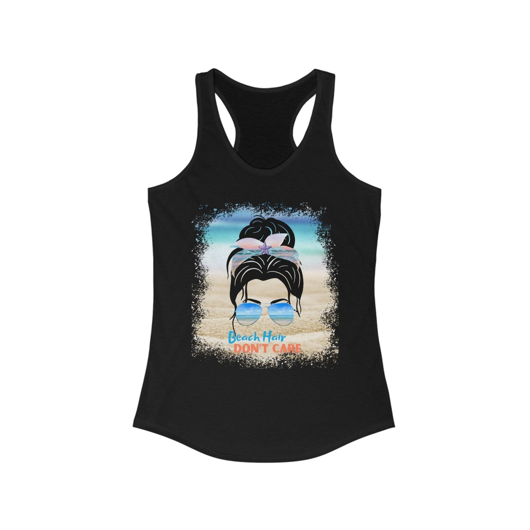 Beach Hair Don't Care, Black Hair Messy Bun, Women's Ideal Racerback Tank - Janlyn's Crafts