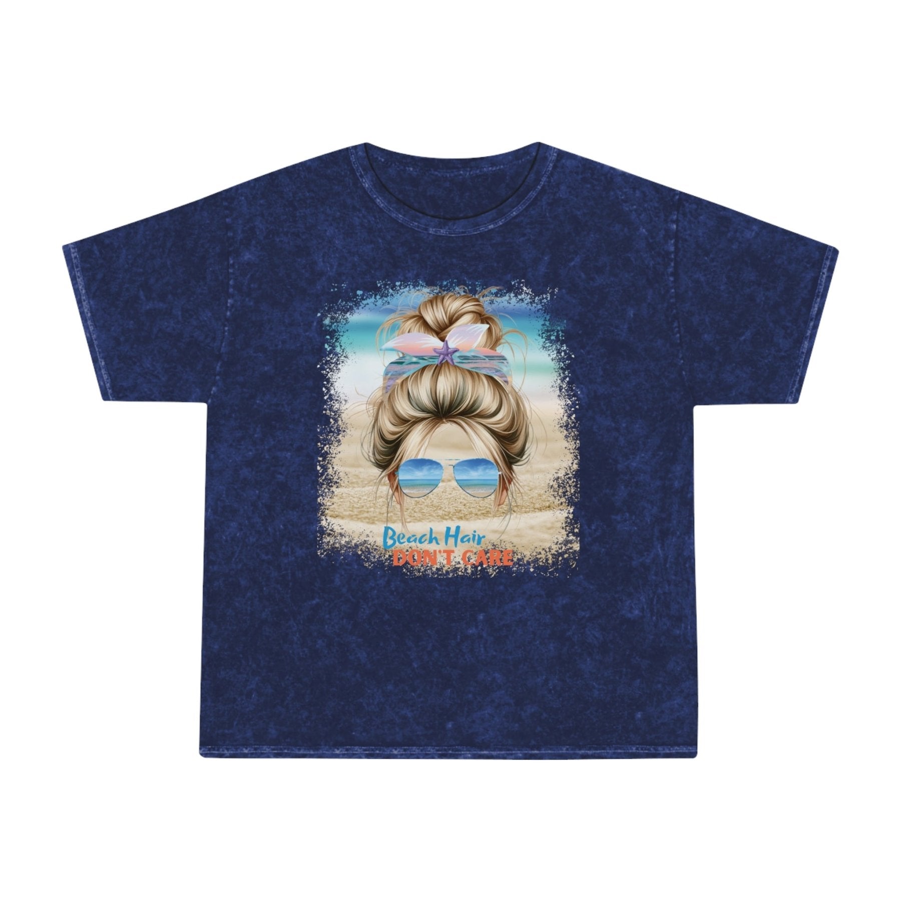 Beach Hair Don't Care Blond Hair Messy Bun, Unisex Mineral Wash T-Shirt - Janlyn's Crafts