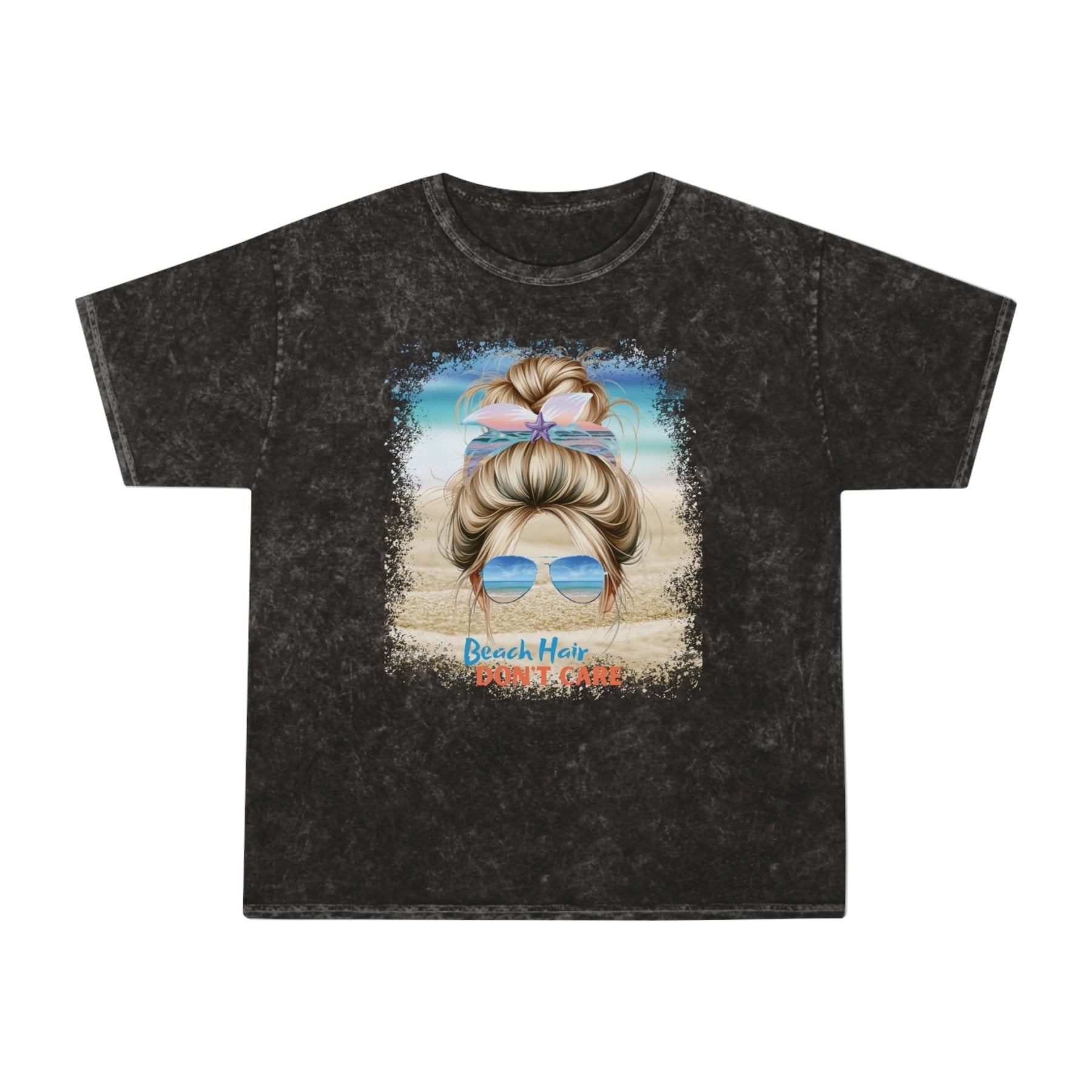 Beach Hair Don't Care Blond Hair Messy Bun, Unisex Mineral Wash T-Shirt - Janlyn's Crafts