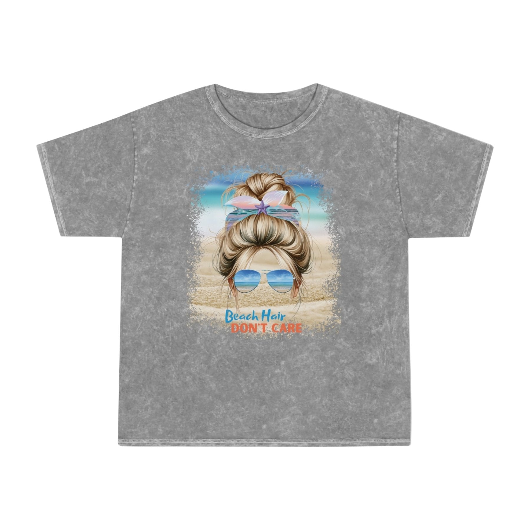 Beach Hair Don't Care Blond Hair Messy Bun, Unisex Mineral Wash T-Shirt - Janlyn's Crafts