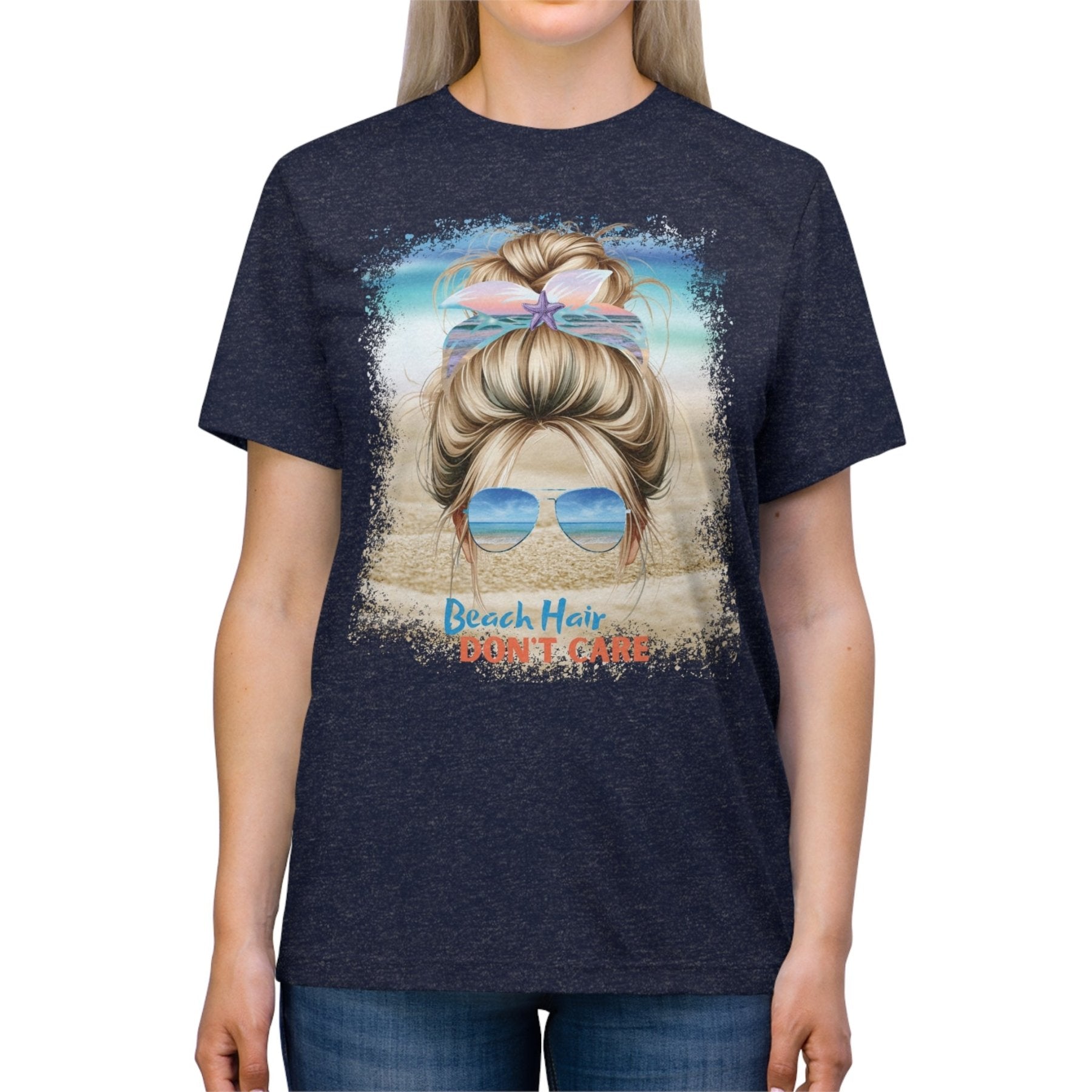 Beach Hair Don't Care, Blond Hair Messy Bun, Unisex Triblend T-Shirt - Janlyn's Crafts