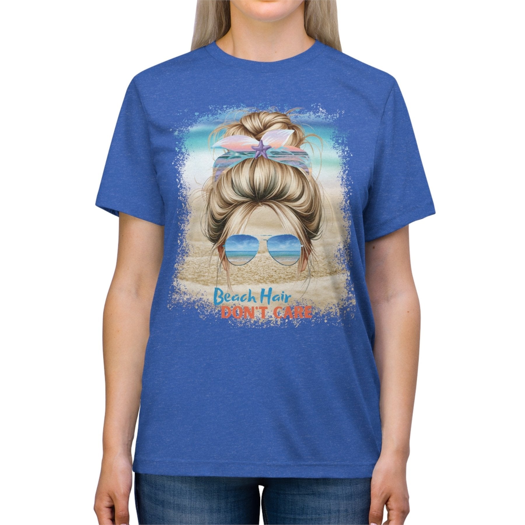 Beach Hair Don't Care, Blond Hair Messy Bun, Unisex Triblend T-Shirt - Janlyn's Crafts