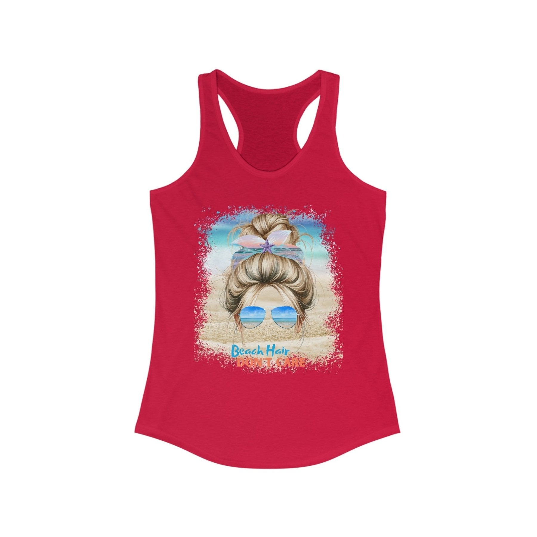 Beach Hair Don't Care, Blond Hair Messy Bun, Women's Ideal Racerback Tank - Janlyn's Crafts