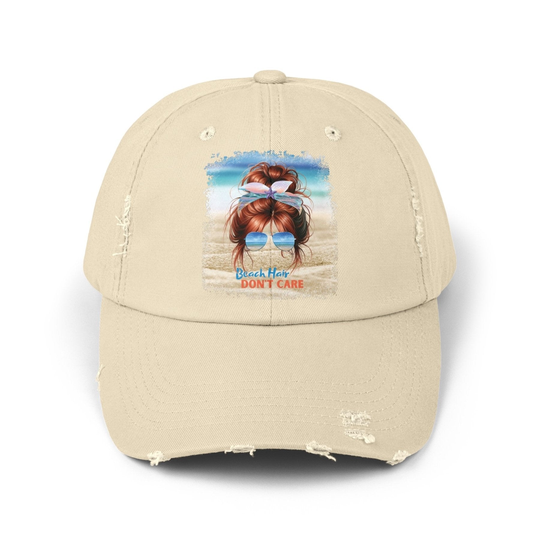 Beach Hair Don't Care, Red Hair Messy Bun, Unisex Distressed Cap - Janlyn's Crafts