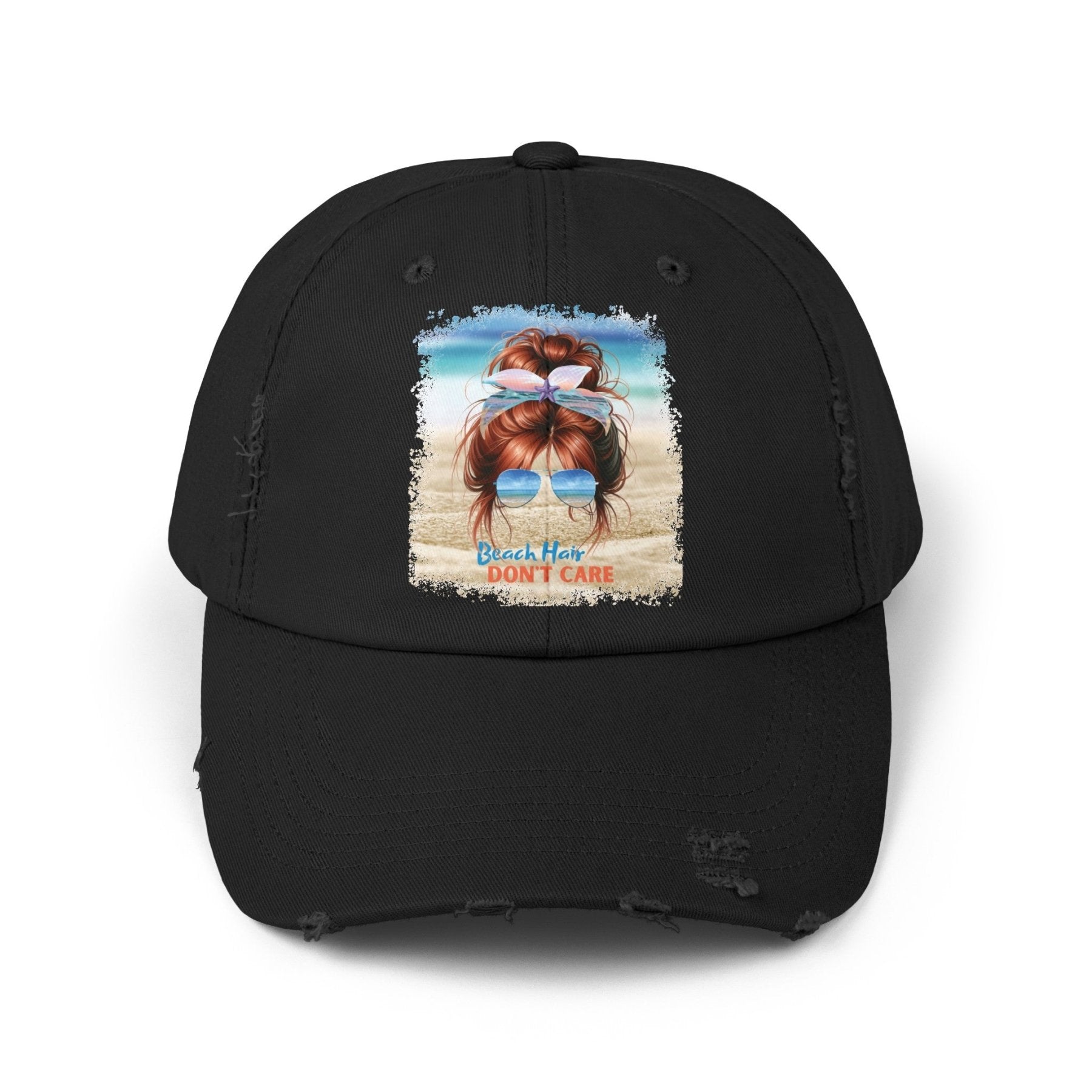 Beach Hair Don't Care, Red Hair Messy Bun, Unisex Distressed Cap - Janlyn's Crafts