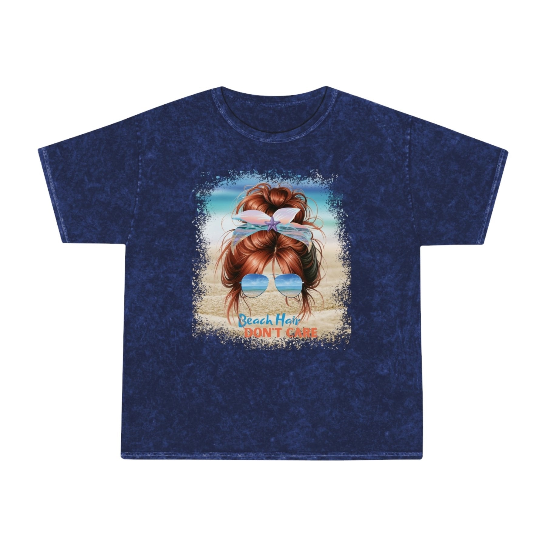 Beach Hair Don't Care Red Hair Messy Bun, Unisex Mineral Wash T-Shirt - Janlyn's Crafts