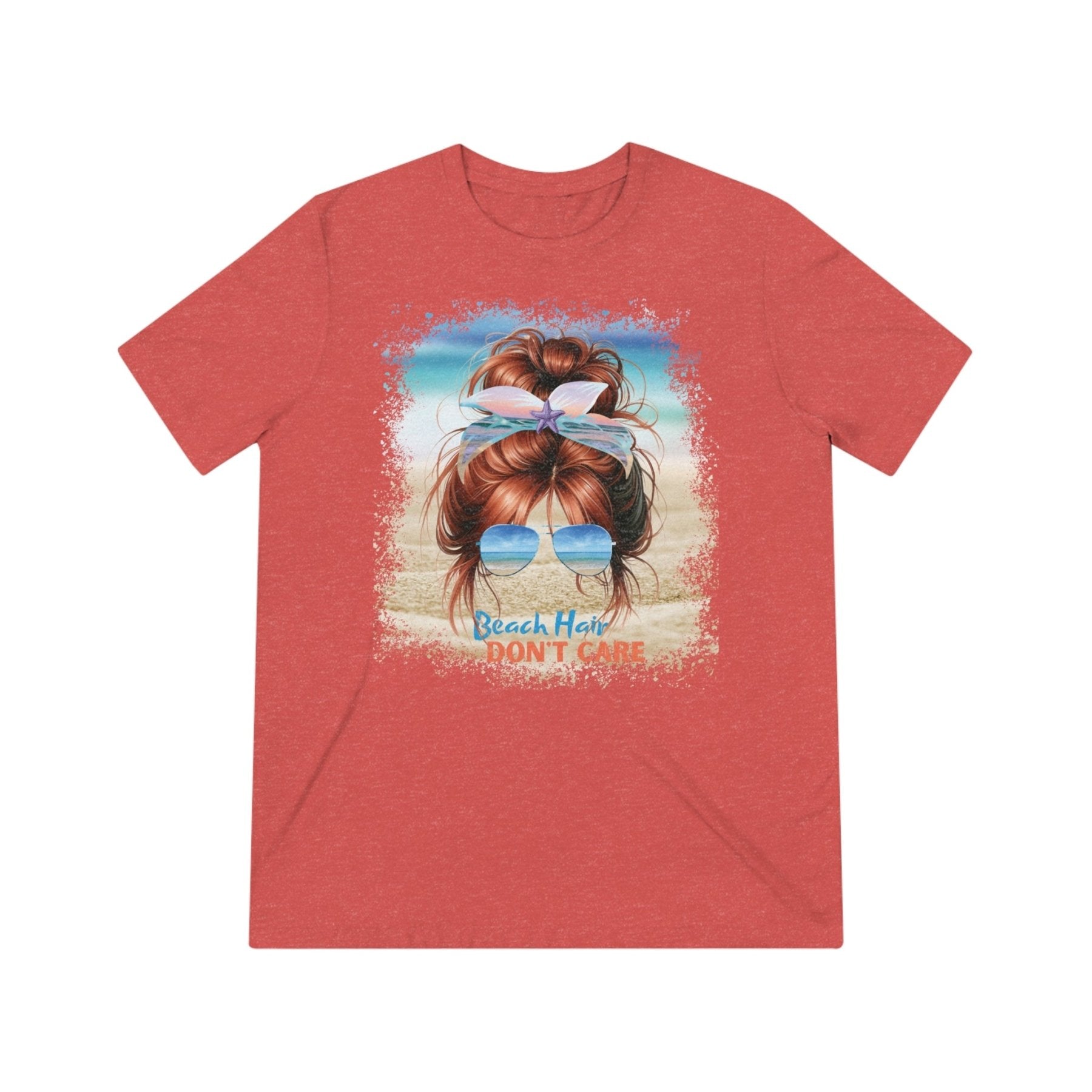 Beach Hair Don't Care, Red Hair Messy Bun, Unisex Triblend T-Shirt - Janlyn's Crafts