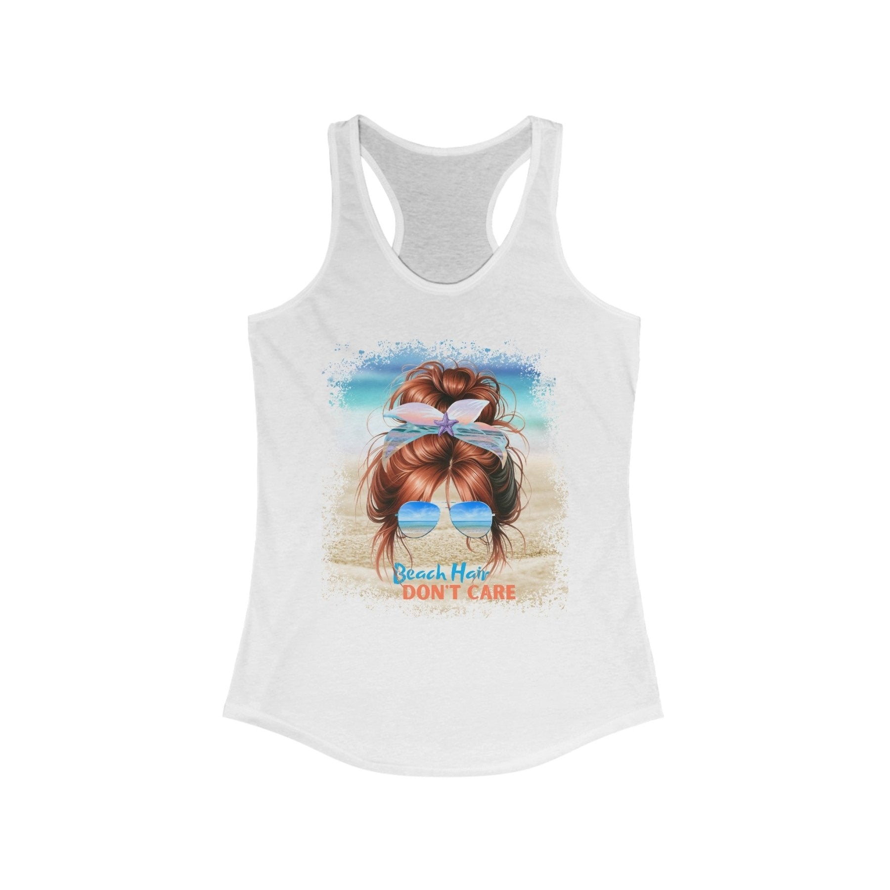 Beach Hair Don't Care, Red Hair Messy Bun, Women's Ideal Racerback Tank - Janlyn's Crafts