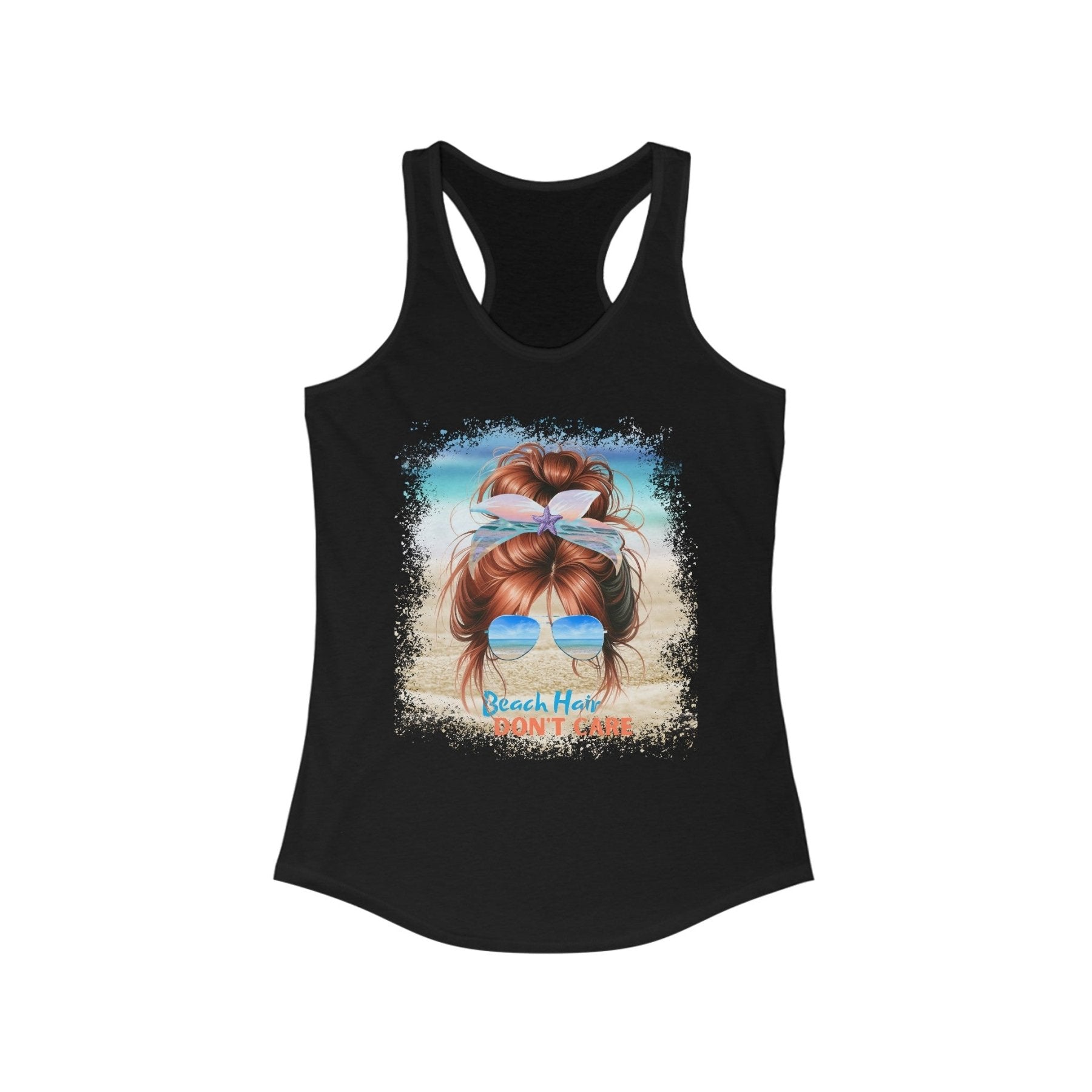 Beach Hair Don't Care, Red Hair Messy Bun, Women's Ideal Racerback Tank - Janlyn's Crafts