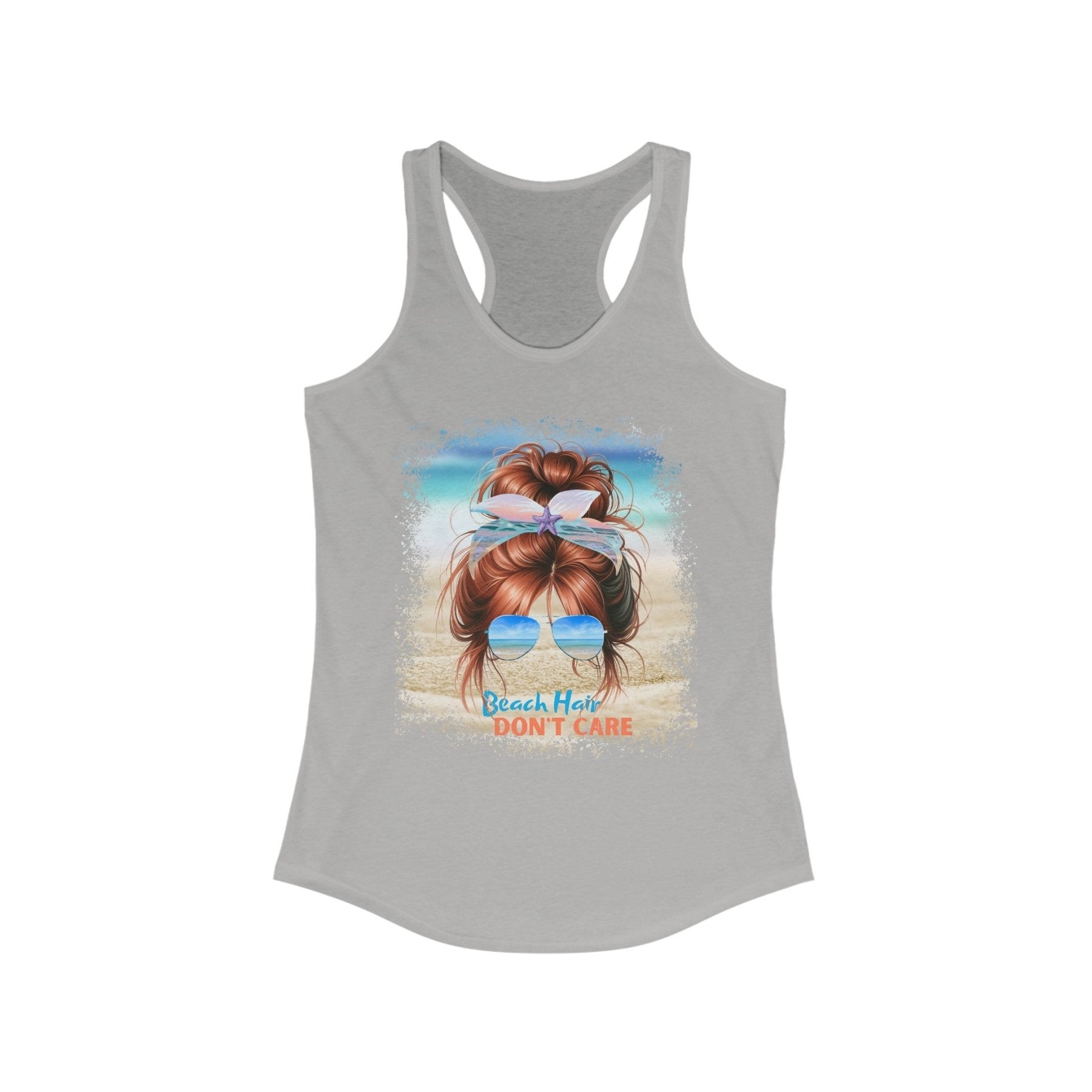 Beach Hair Don't Care, Red Hair Messy Bun, Women's Ideal Racerback Tank - Janlyn's Crafts