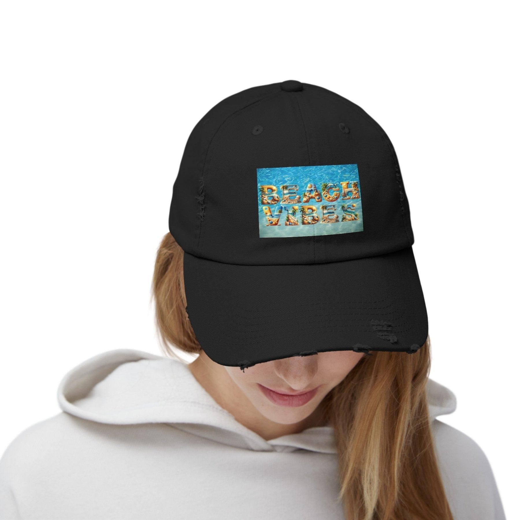 Beach Vibes, Unisex Distressed Cap - Janlyn's Crafts