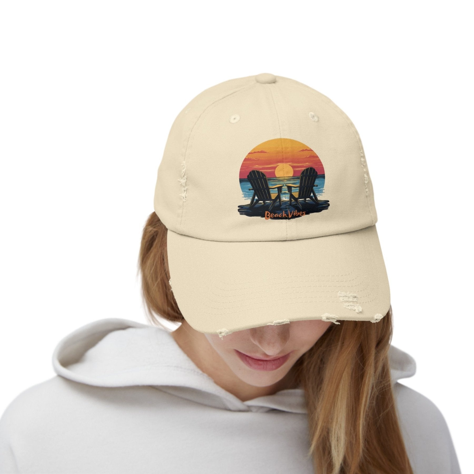 Beach Vibes, Unisex Distressed Cap - Janlyn's Crafts