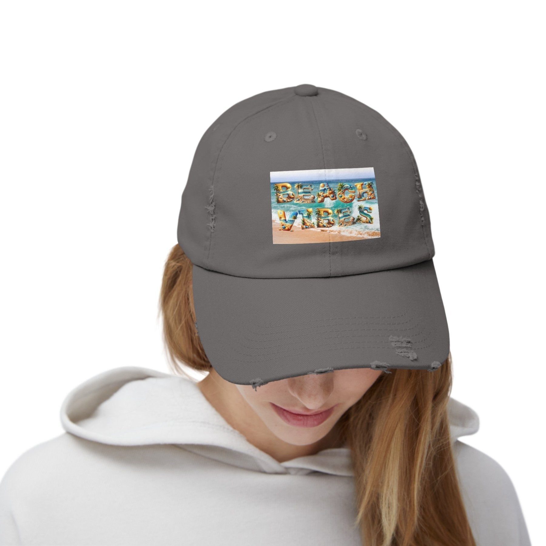 Beach Vibes, Unisex Distressed Cap - Janlyn's Crafts