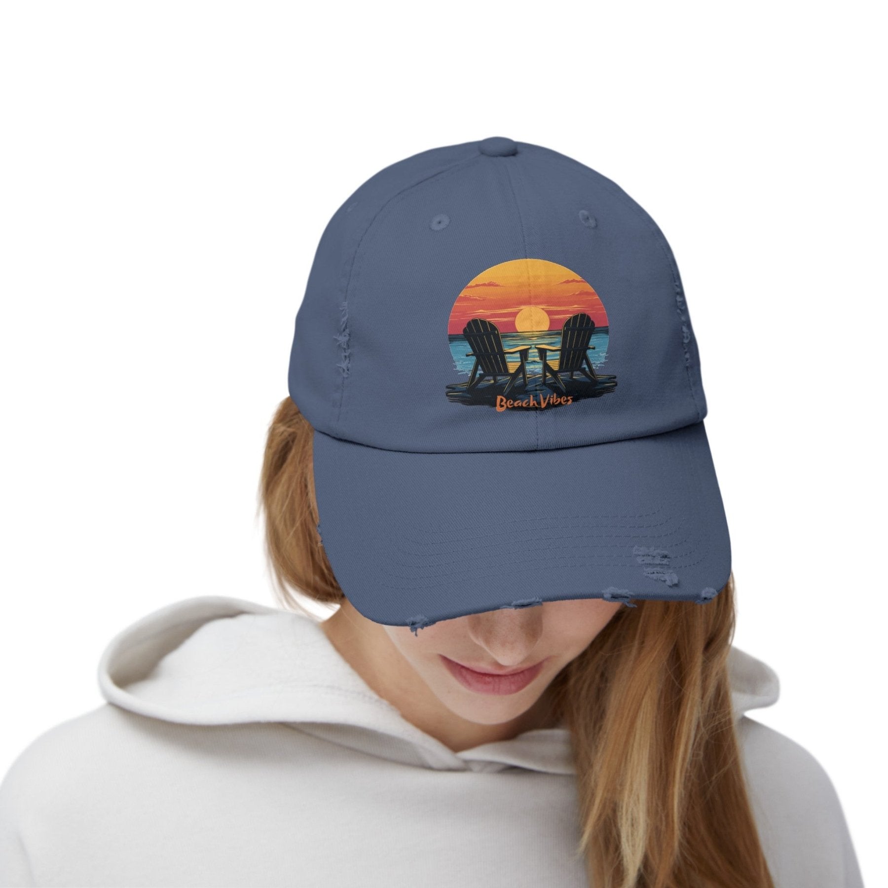 Beach Vibes, Unisex Distressed Cap - Janlyn's Crafts