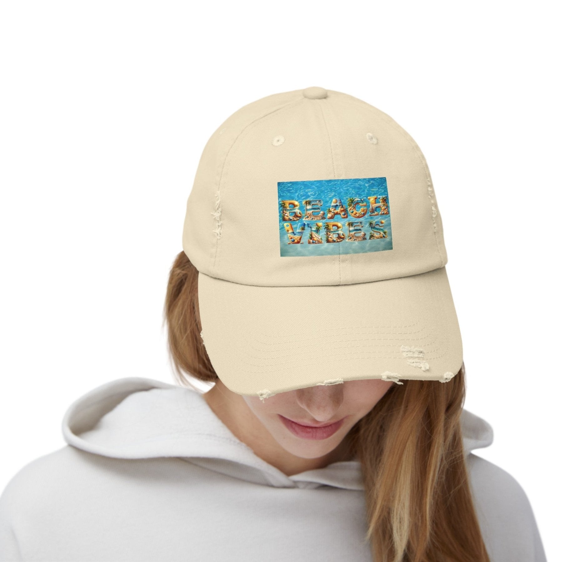 Beach Vibes, Unisex Distressed Cap - Janlyn's Crafts