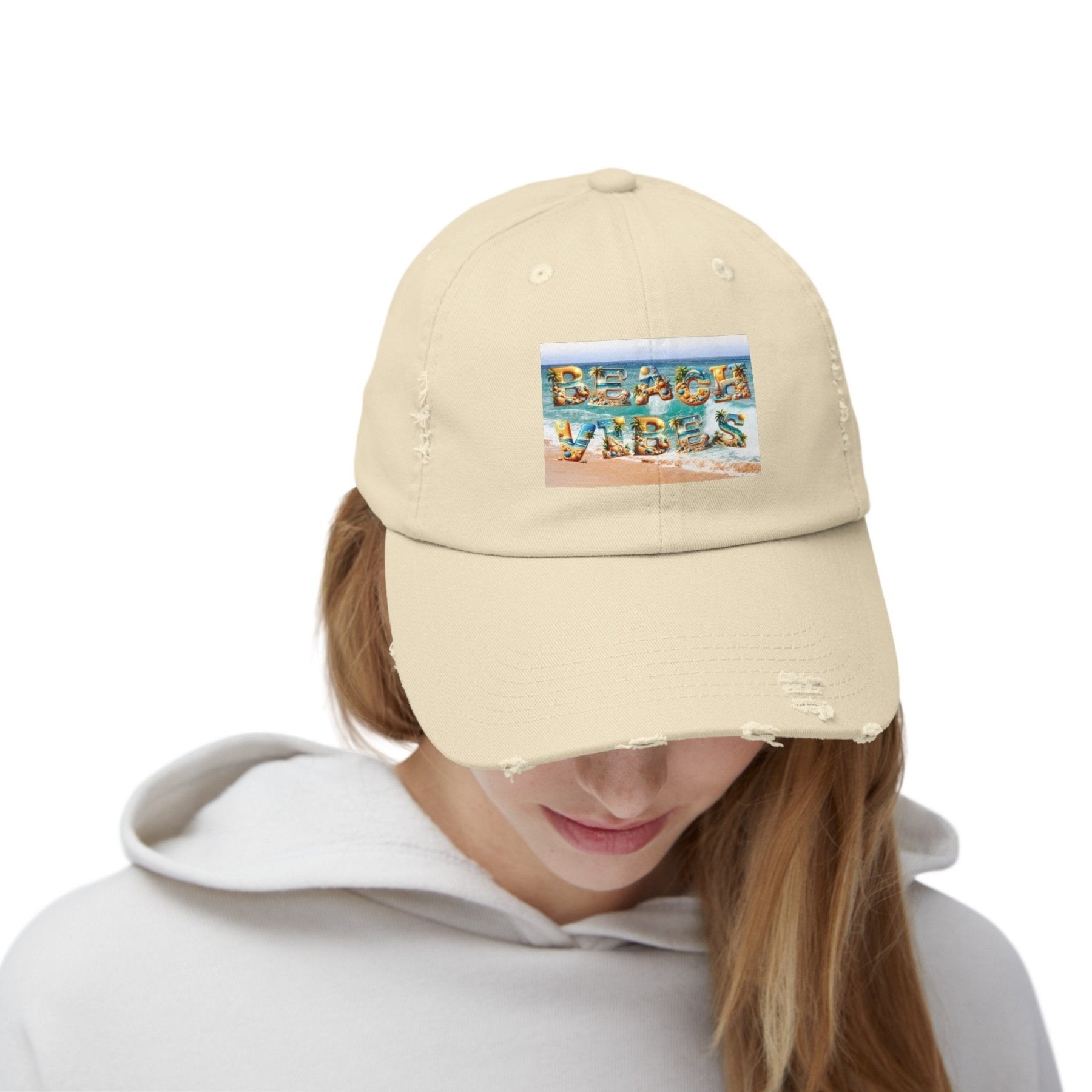 Beach Vibes, Unisex Distressed Cap - Janlyn's Crafts