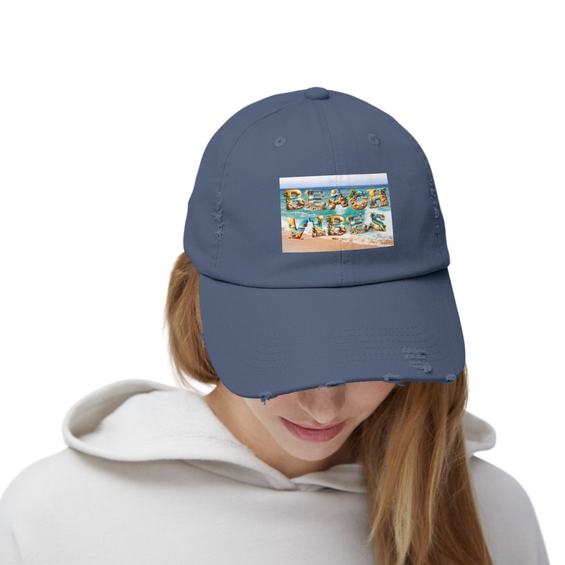 Beach Vibes, Unisex Distressed Cap - Janlyn's Crafts