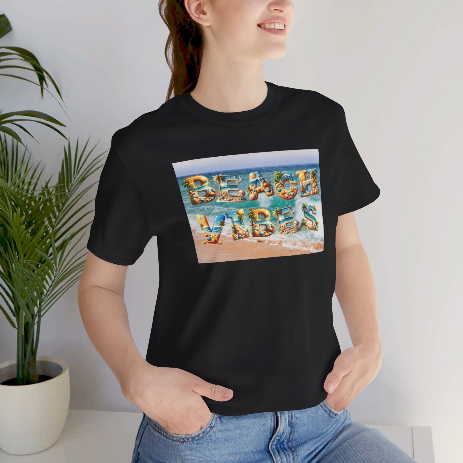 Beach Vibes, Unisex Jersey Short Sleeve Tee - Janlyn's Crafts