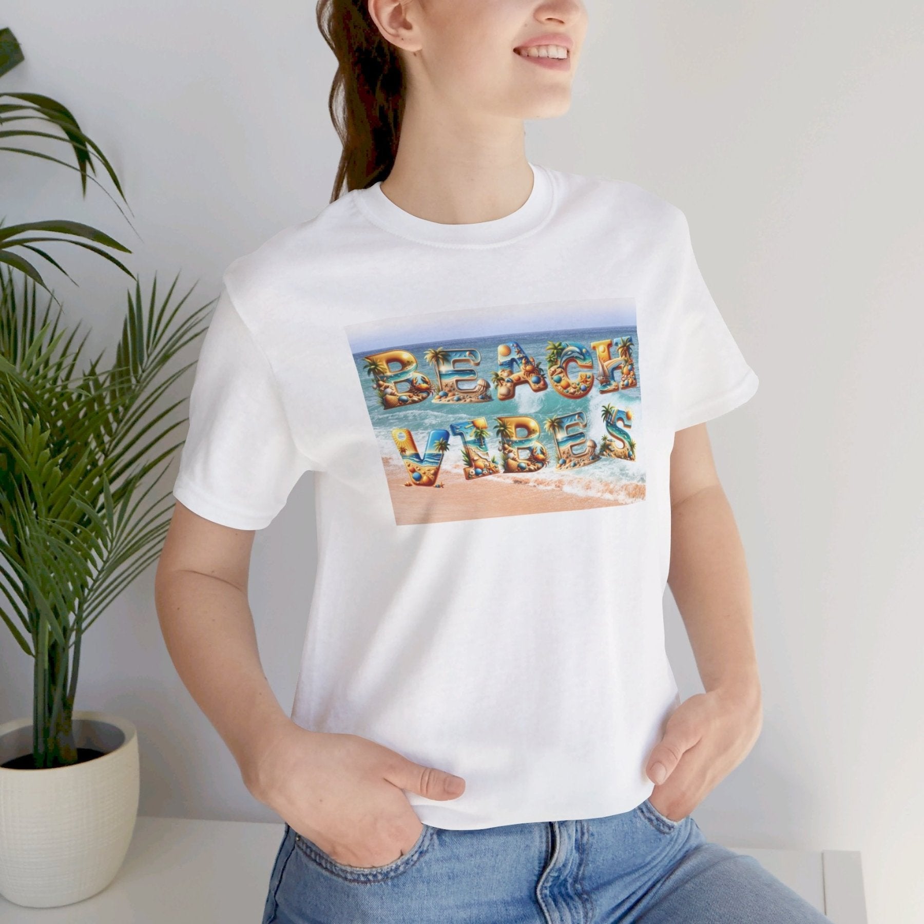 Beach Vibes, Unisex Jersey Short Sleeve Tee - Janlyn's Crafts