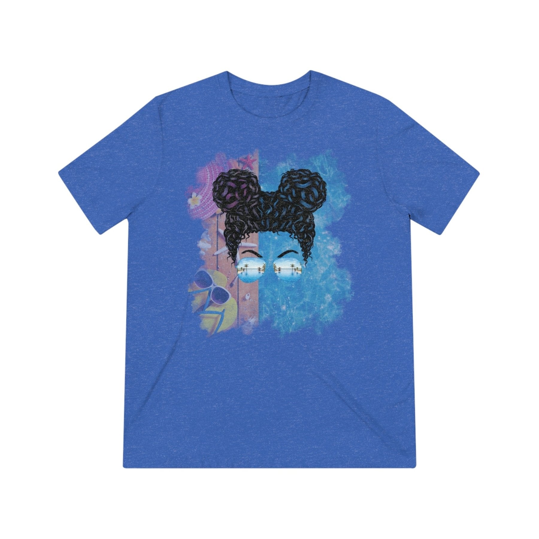 Black Hair Messy Bun, Pool Scene, Unisex Triblend T - Shirt - Janlyn's Crafts