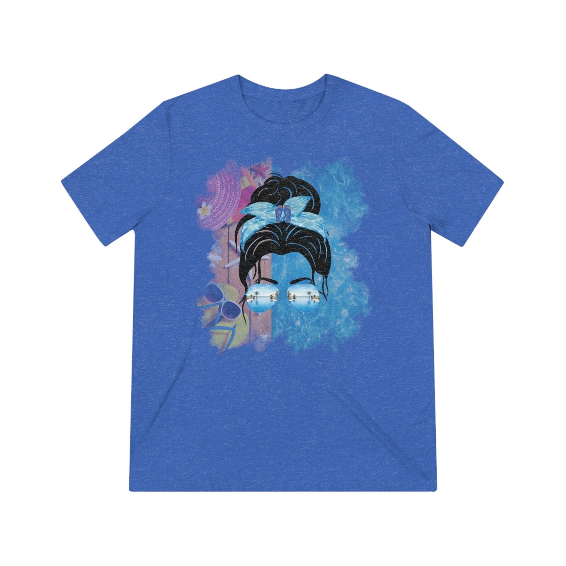 Black Hair Messy Bun, Pool Scene, Unisex Triblend T - Shirt - Janlyn's Crafts