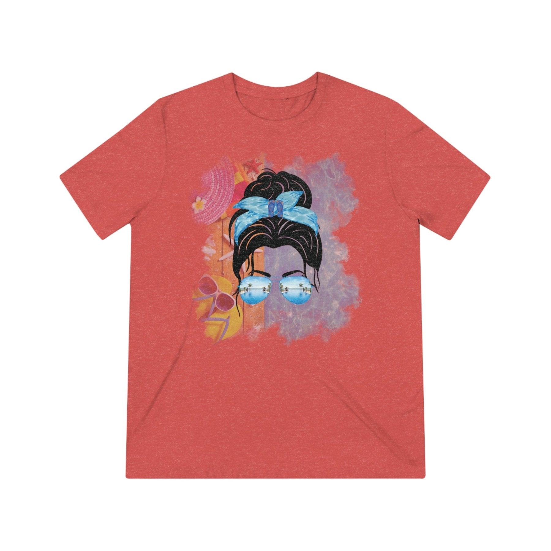 Black Hair Messy Bun, Pool Scene, Unisex Triblend T - Shirt - Janlyn's Crafts