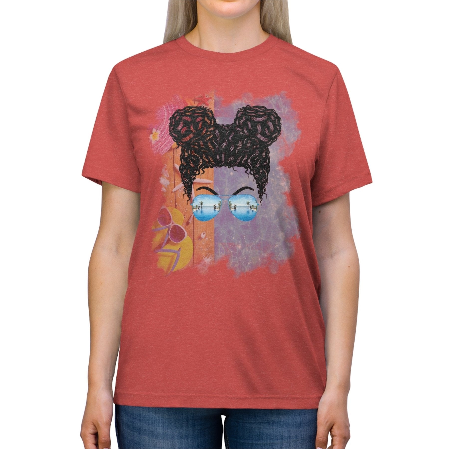 Black Hair Messy Bun, Pool Scene, Unisex Triblend T - Shirt - Janlyn's Crafts