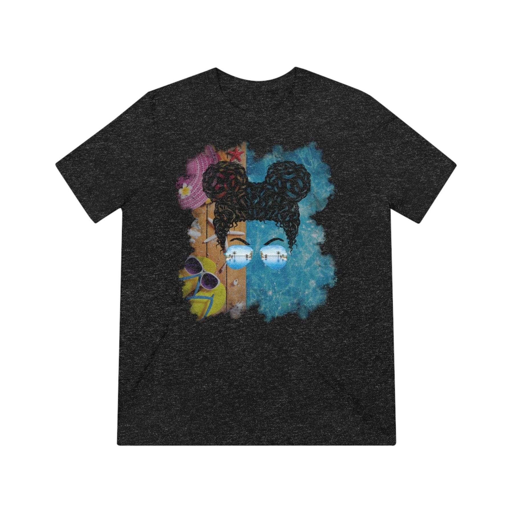 Black Hair Messy Bun, Pool Scene, Unisex Triblend T - Shirt - Janlyn's Crafts