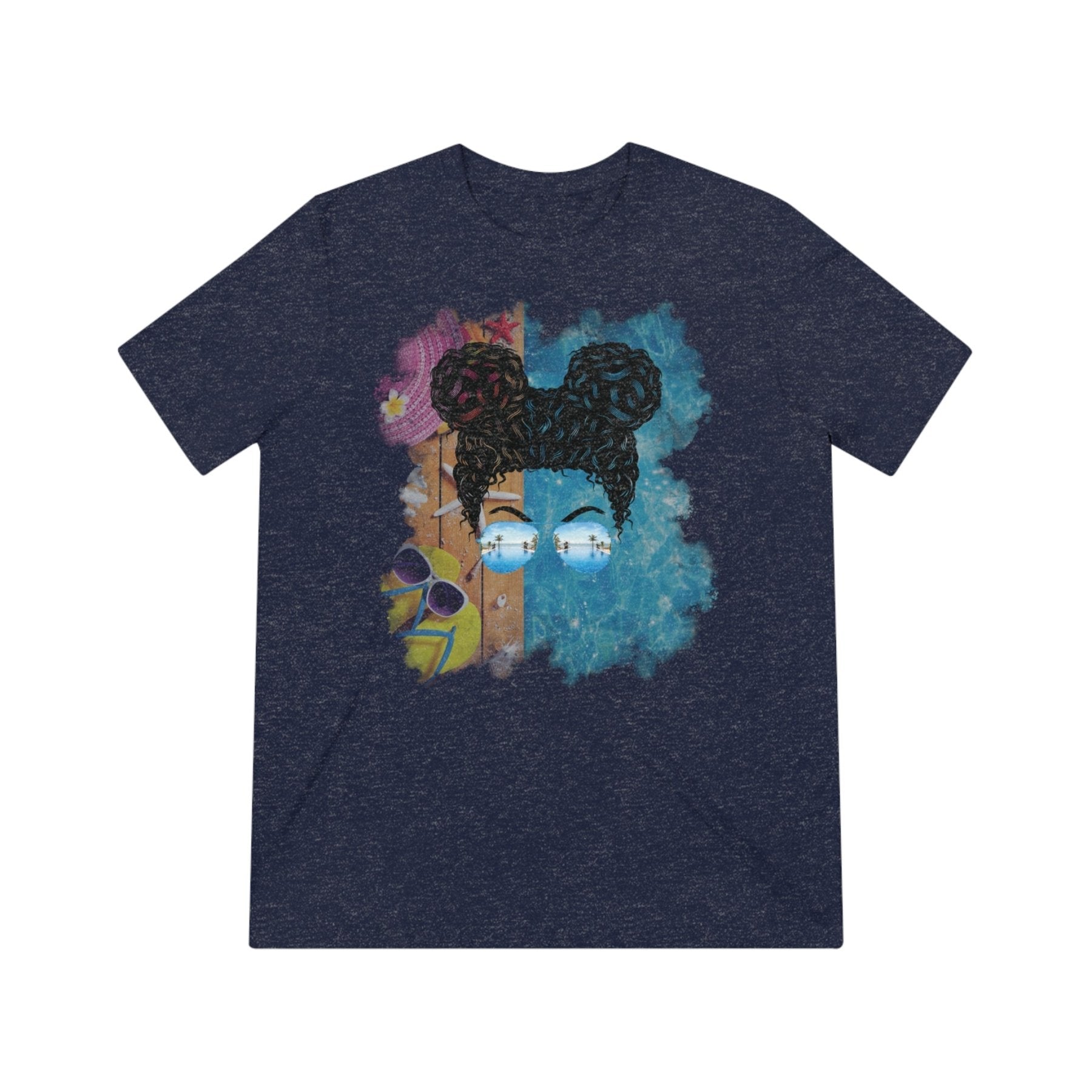 Black Hair Messy Bun, Pool Scene, Unisex Triblend T - Shirt - Janlyn's Crafts