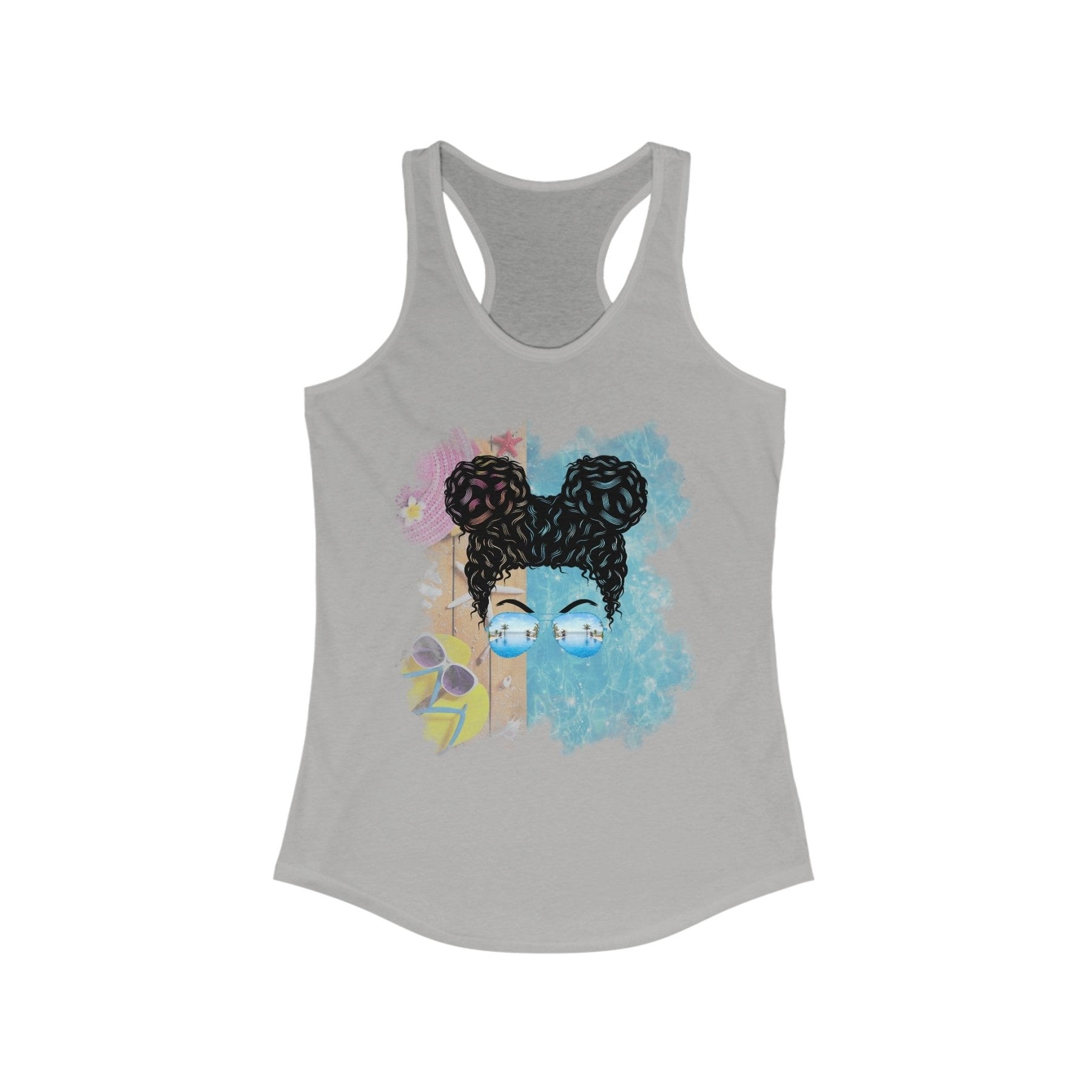 Black Hair Messy Bun, Pool Scene, Women's Ideal Racerback Tank - Janlyn's Crafts