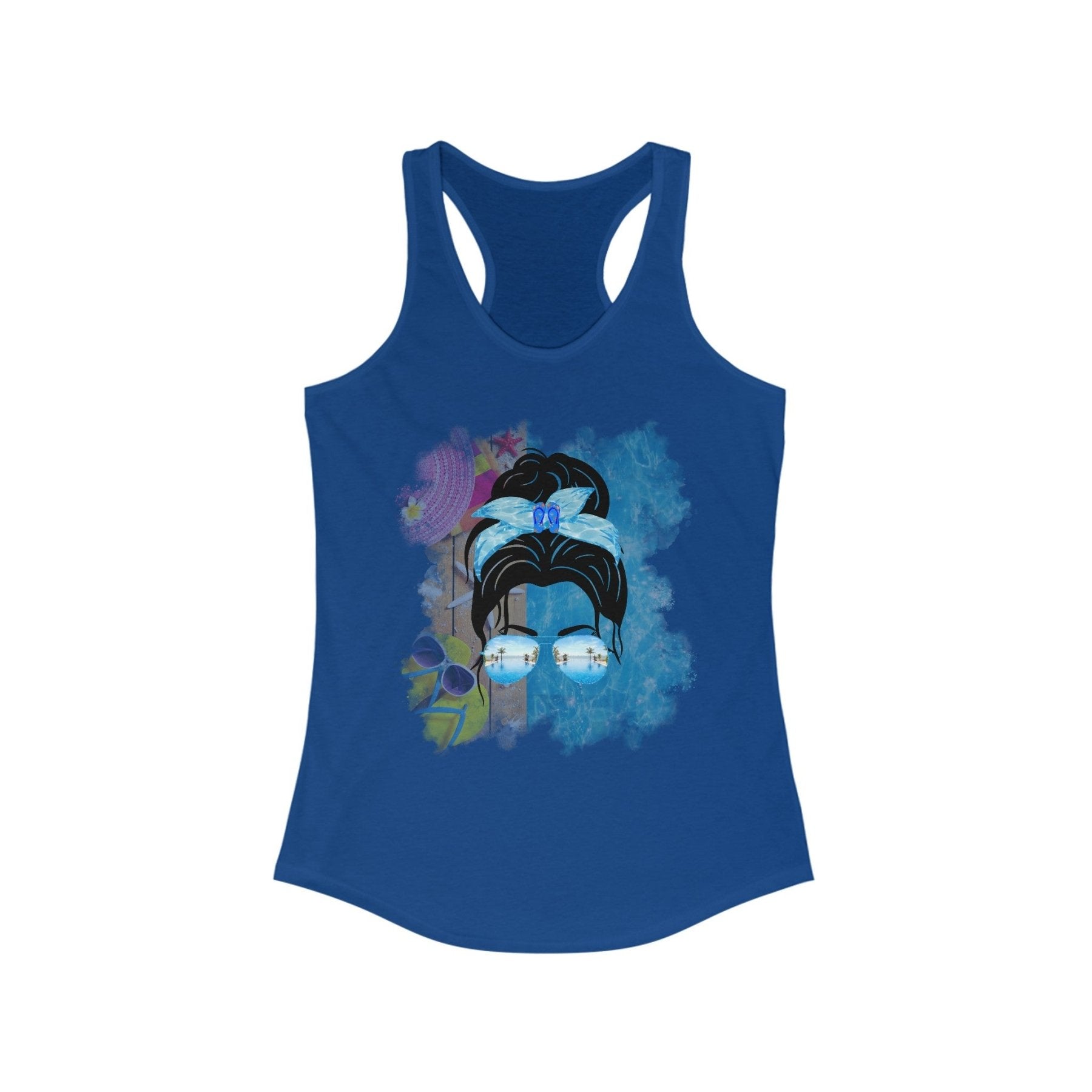 Black Hair Messy Bun, Pool Scene, Women's Ideal Racerback Tank - Janlyn's Crafts