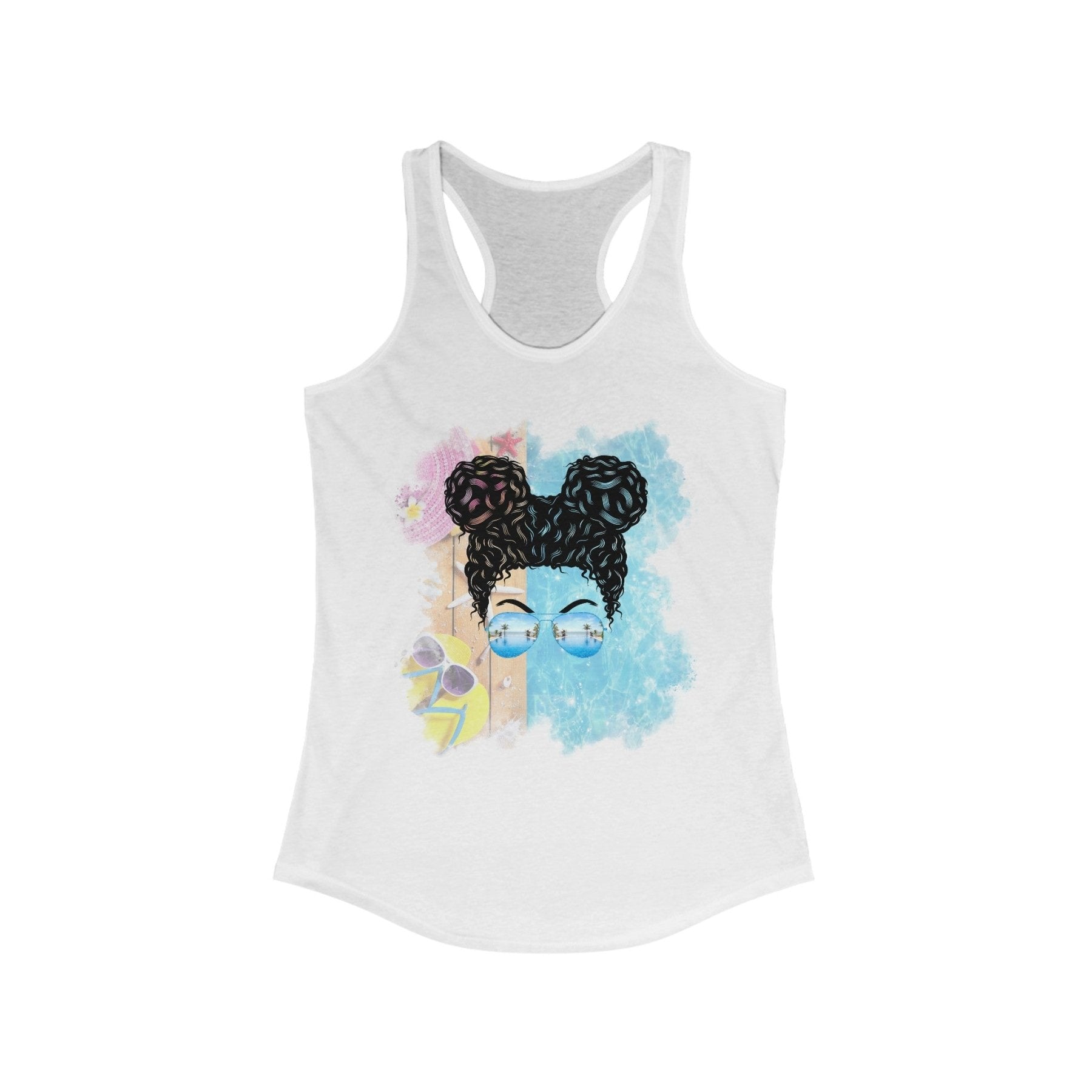 Black Hair Messy Bun, Pool Scene, Women's Ideal Racerback Tank - Janlyn's Crafts