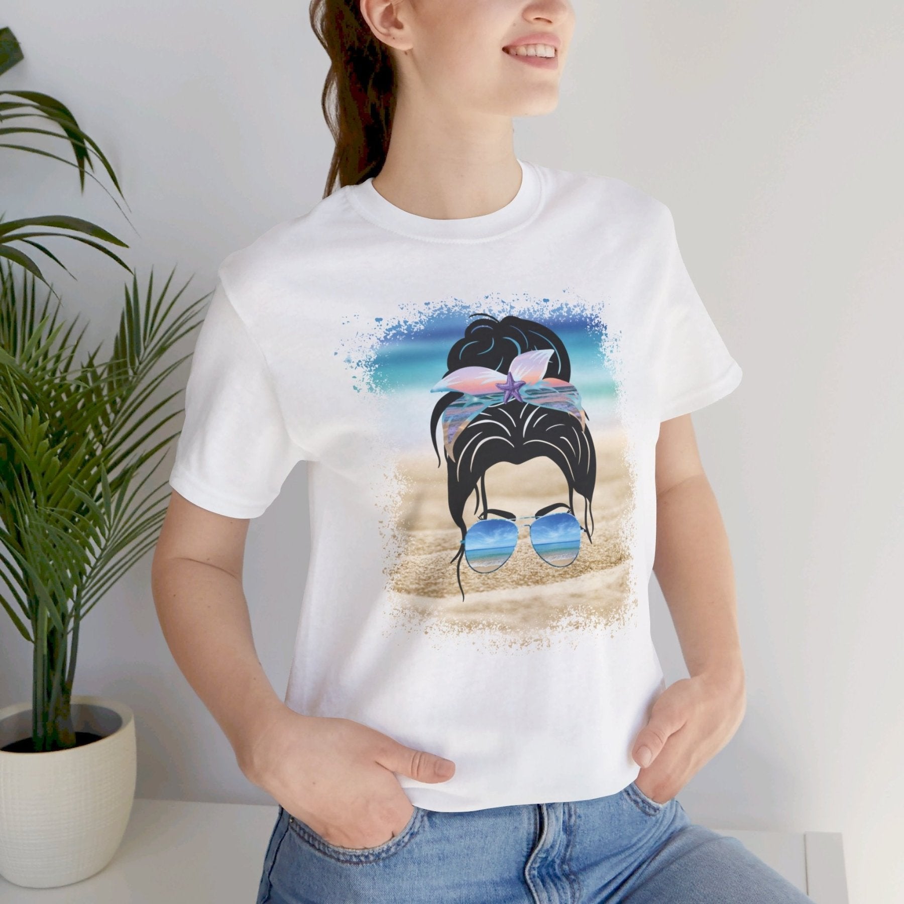 Black Hair Messy Bun, Unisex Jersey Short Sleeve Tee - Janlyn's Crafts