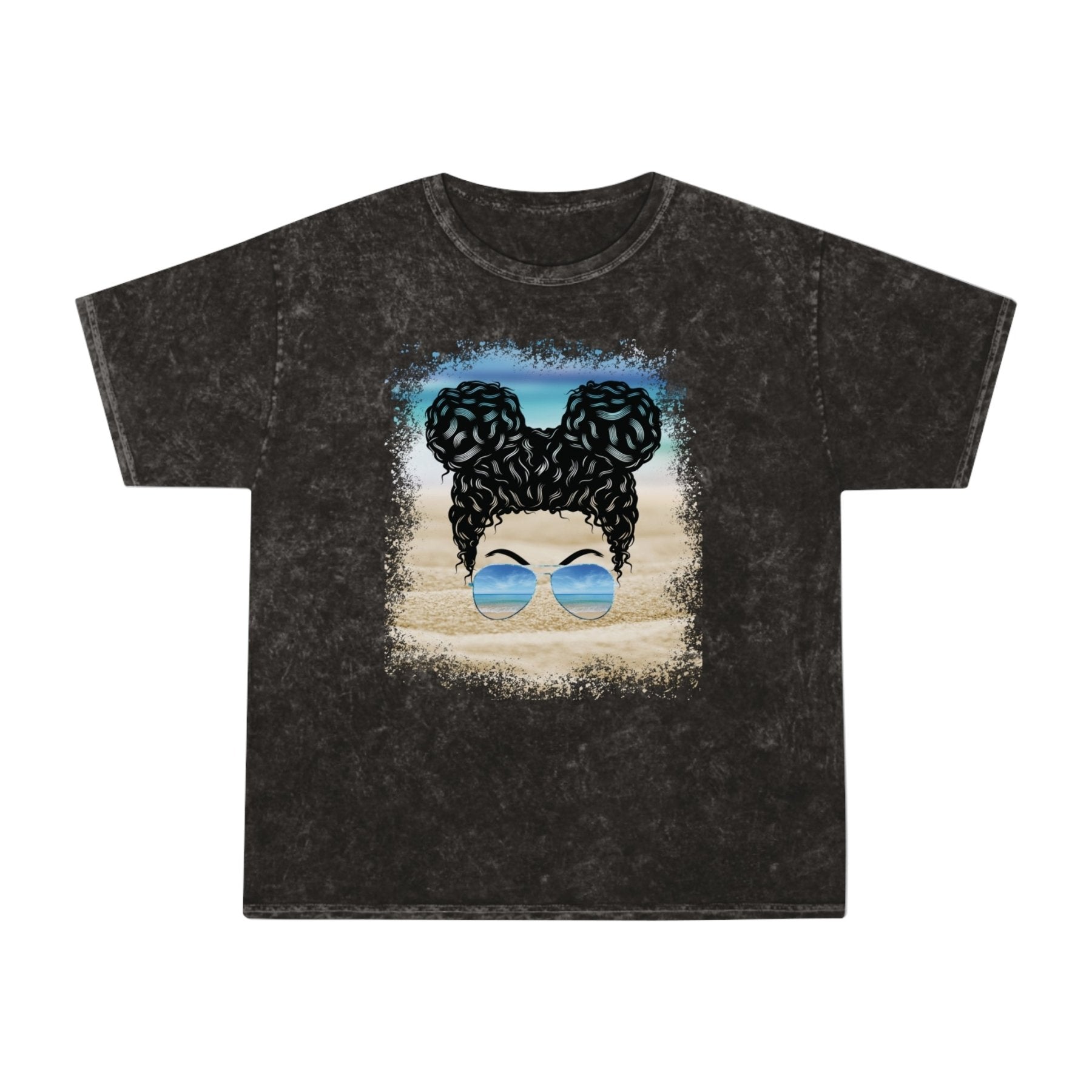 Black Hair Messy Bun, Unisex Mineral Wash T-Shirt - Janlyn's Crafts