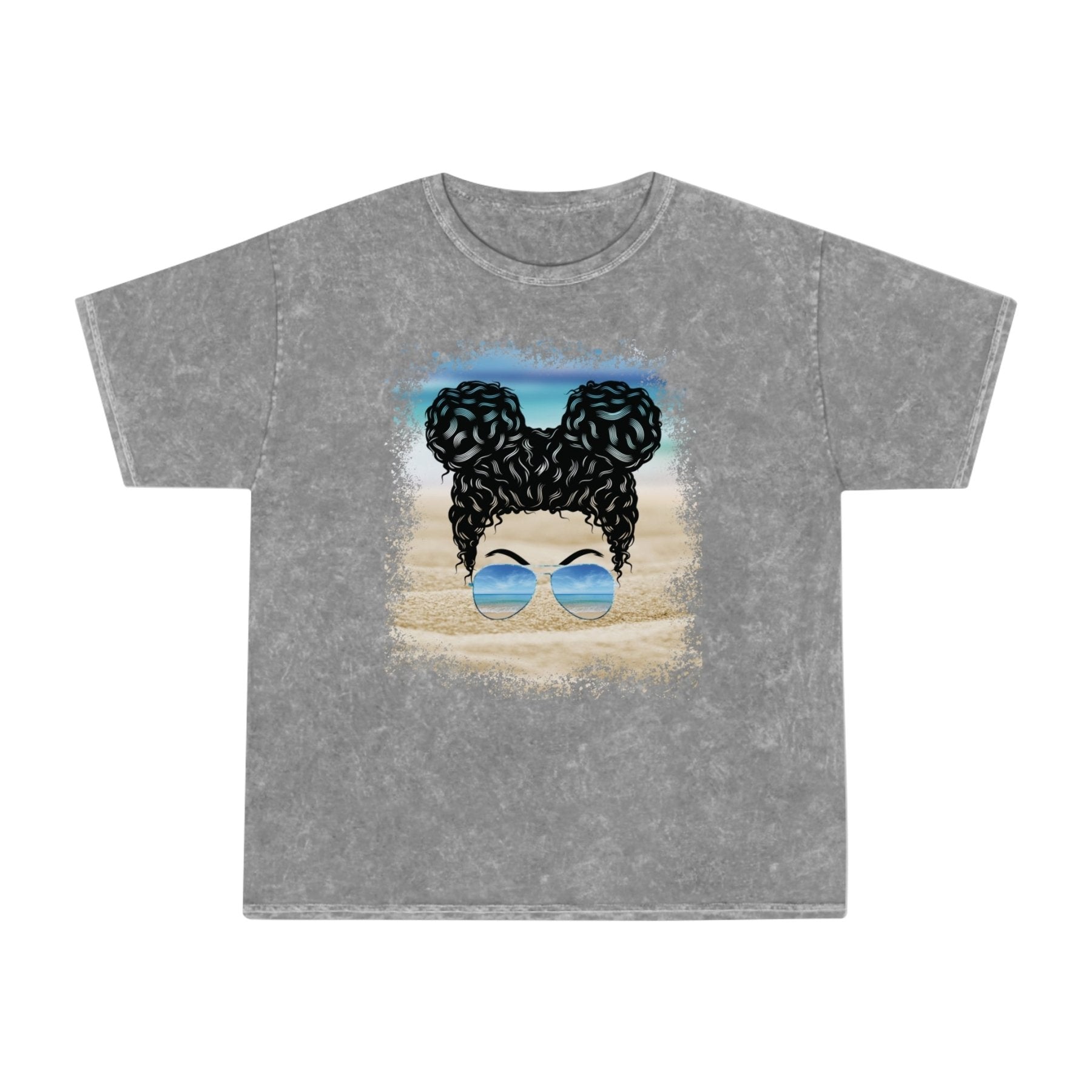 Black Hair Messy Bun, Unisex Mineral Wash T-Shirt - Janlyn's Crafts