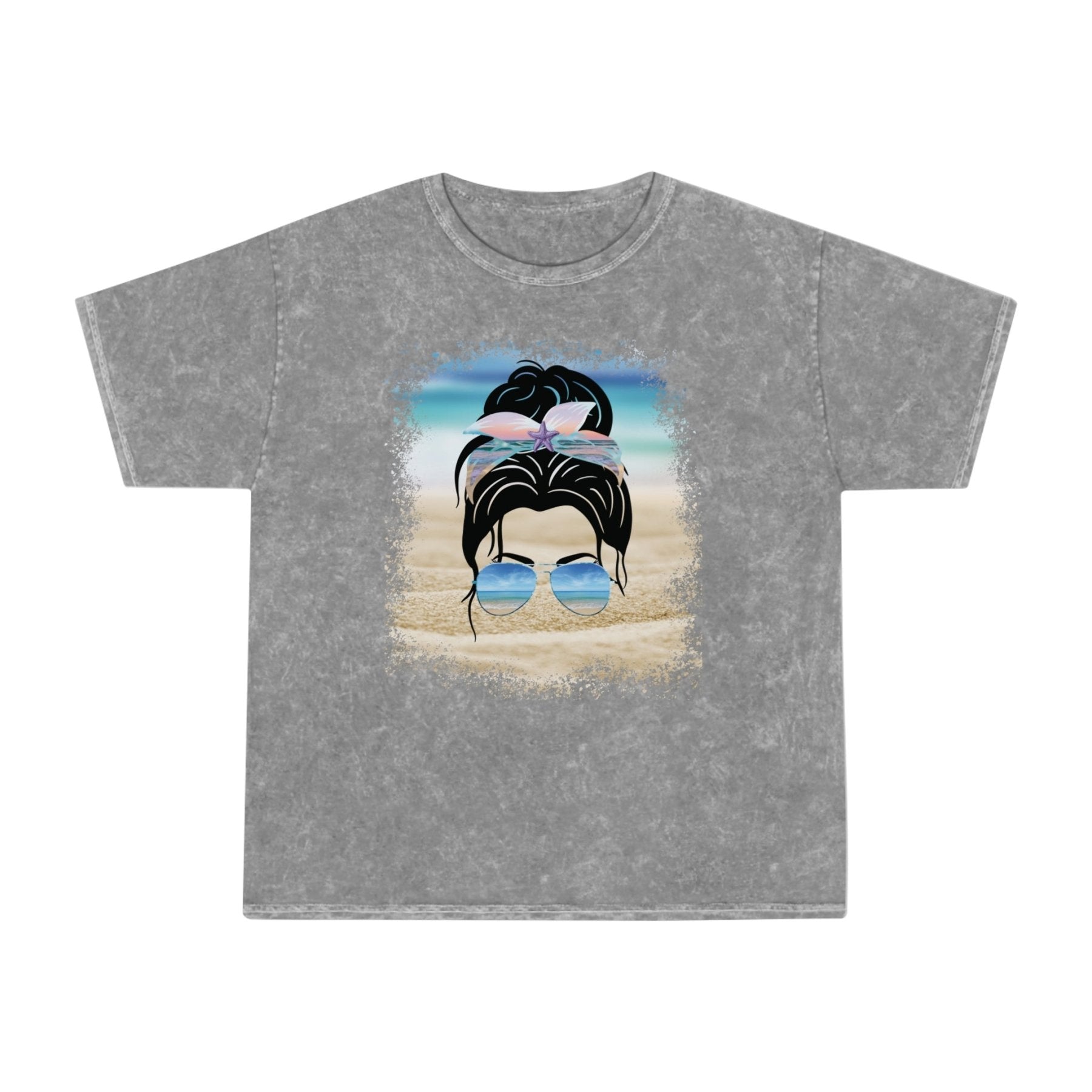 Black Hair Messy Bun, Unisex Mineral Wash T-Shirt - Janlyn's Crafts