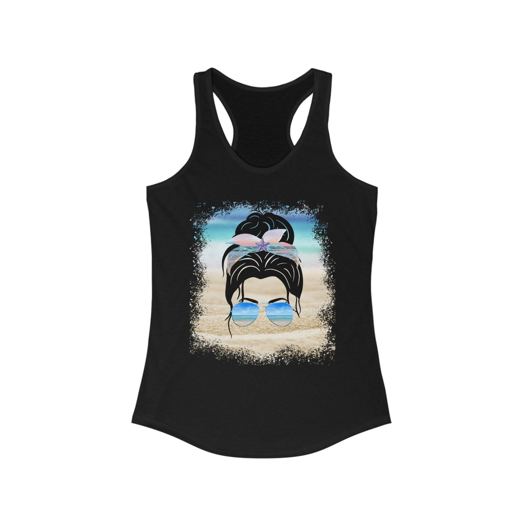 Black Hair Messy Bun, Women's Ideal Racerback Tank - Janlyn's Crafts