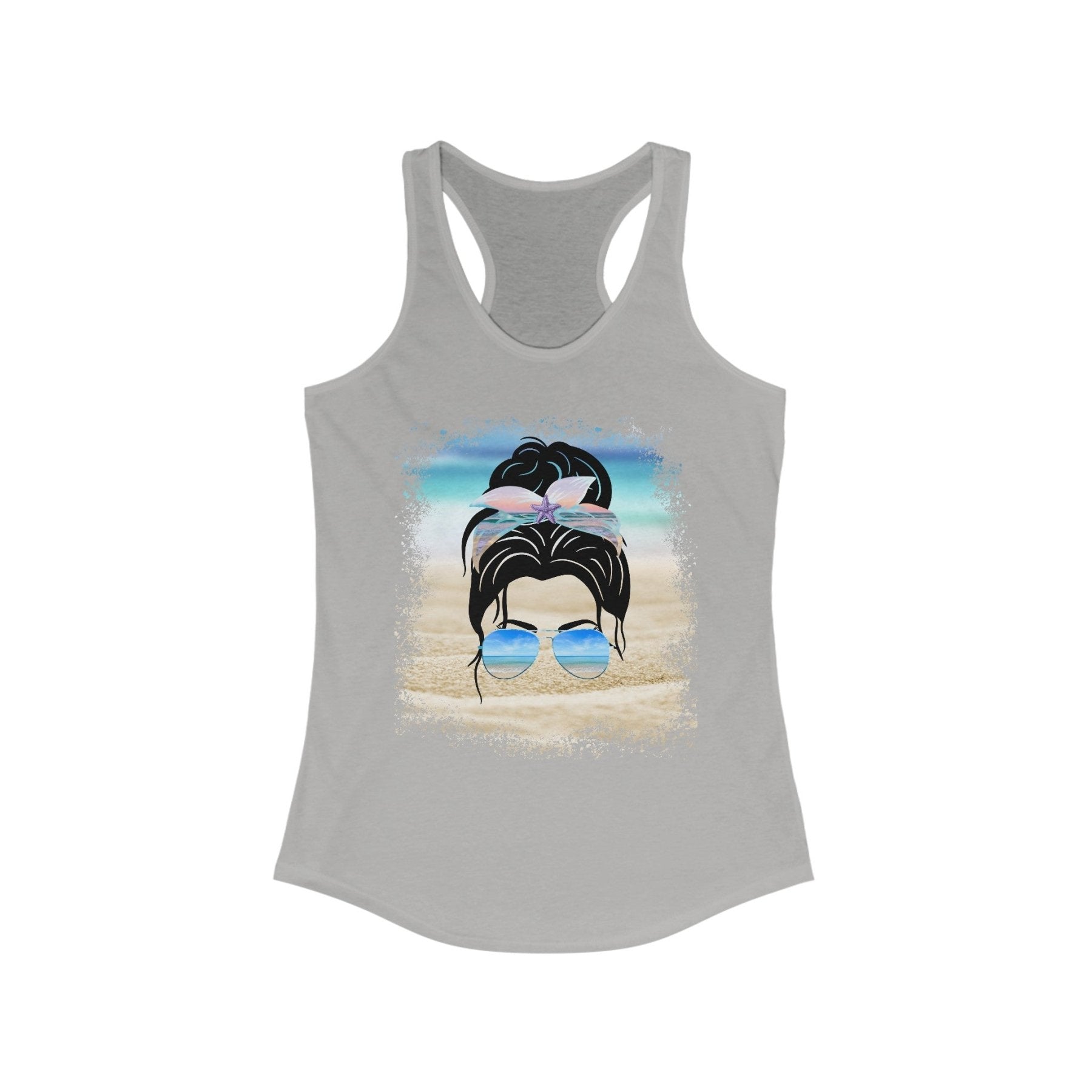 Black Hair Messy Bun, Women's Ideal Racerback Tank - Janlyn's Crafts