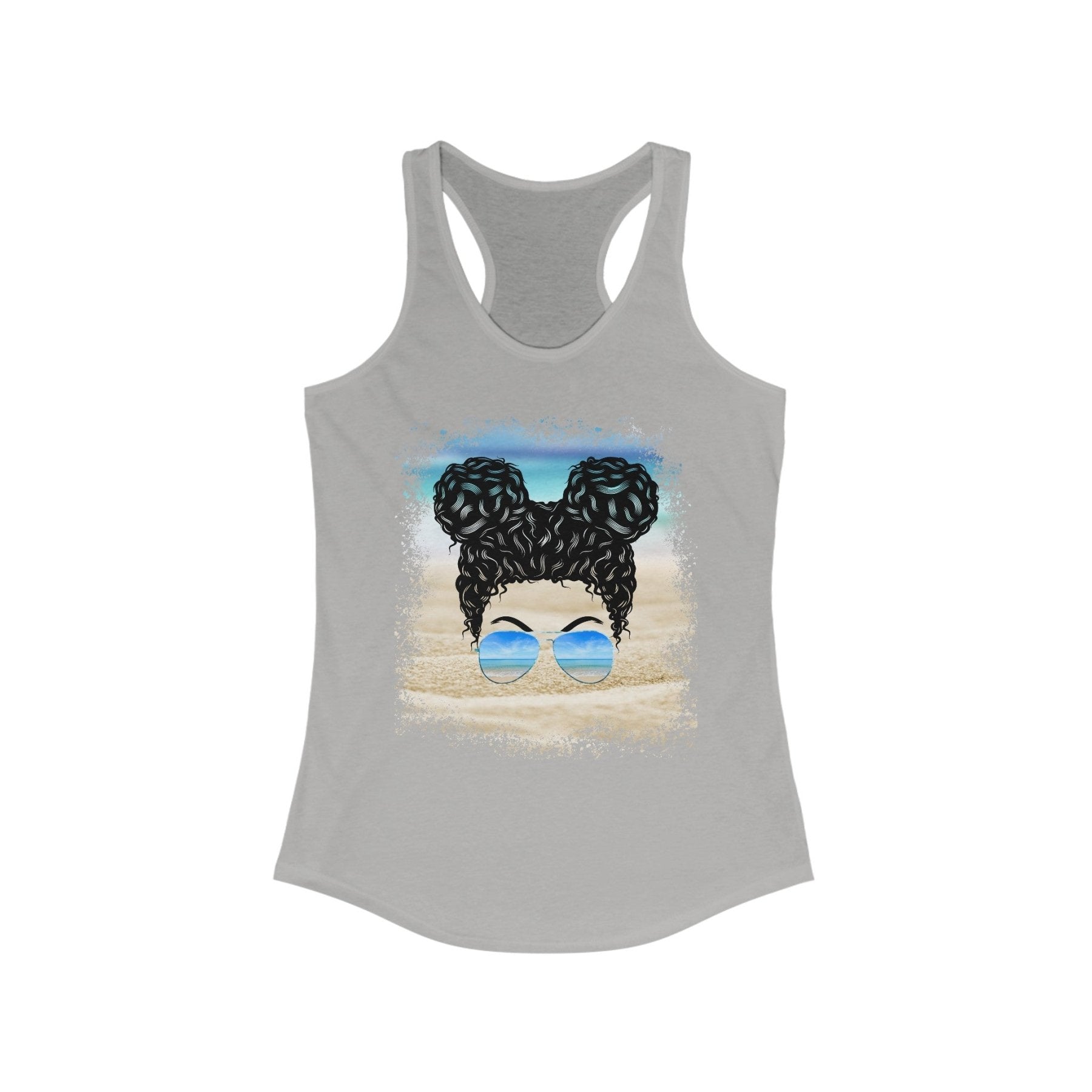 Black Hair Messy Bun, Women's Ideal Racerback Tank - Janlyn's Crafts