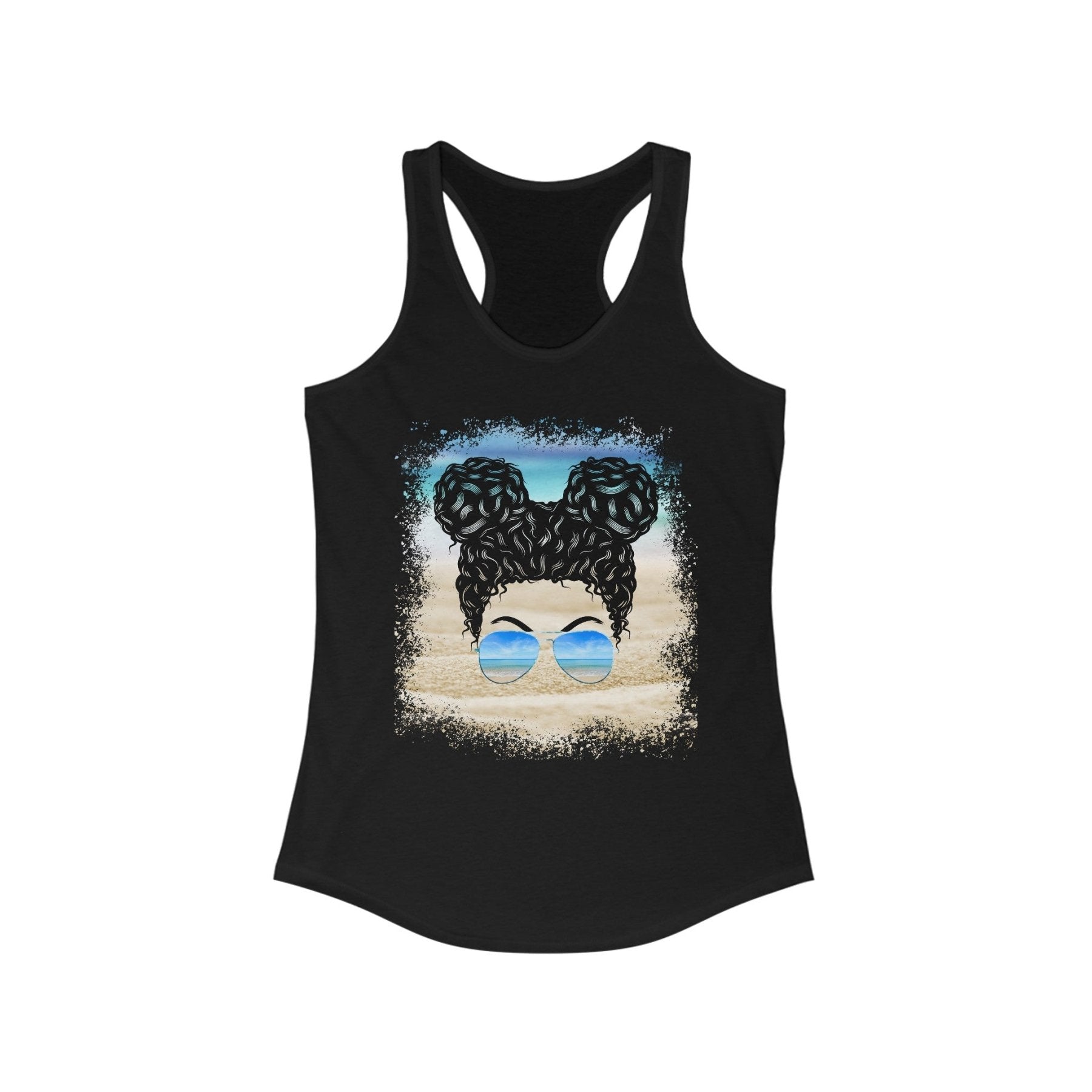 Black Hair Messy Bun, Women's Ideal Racerback Tank - Janlyn's Crafts