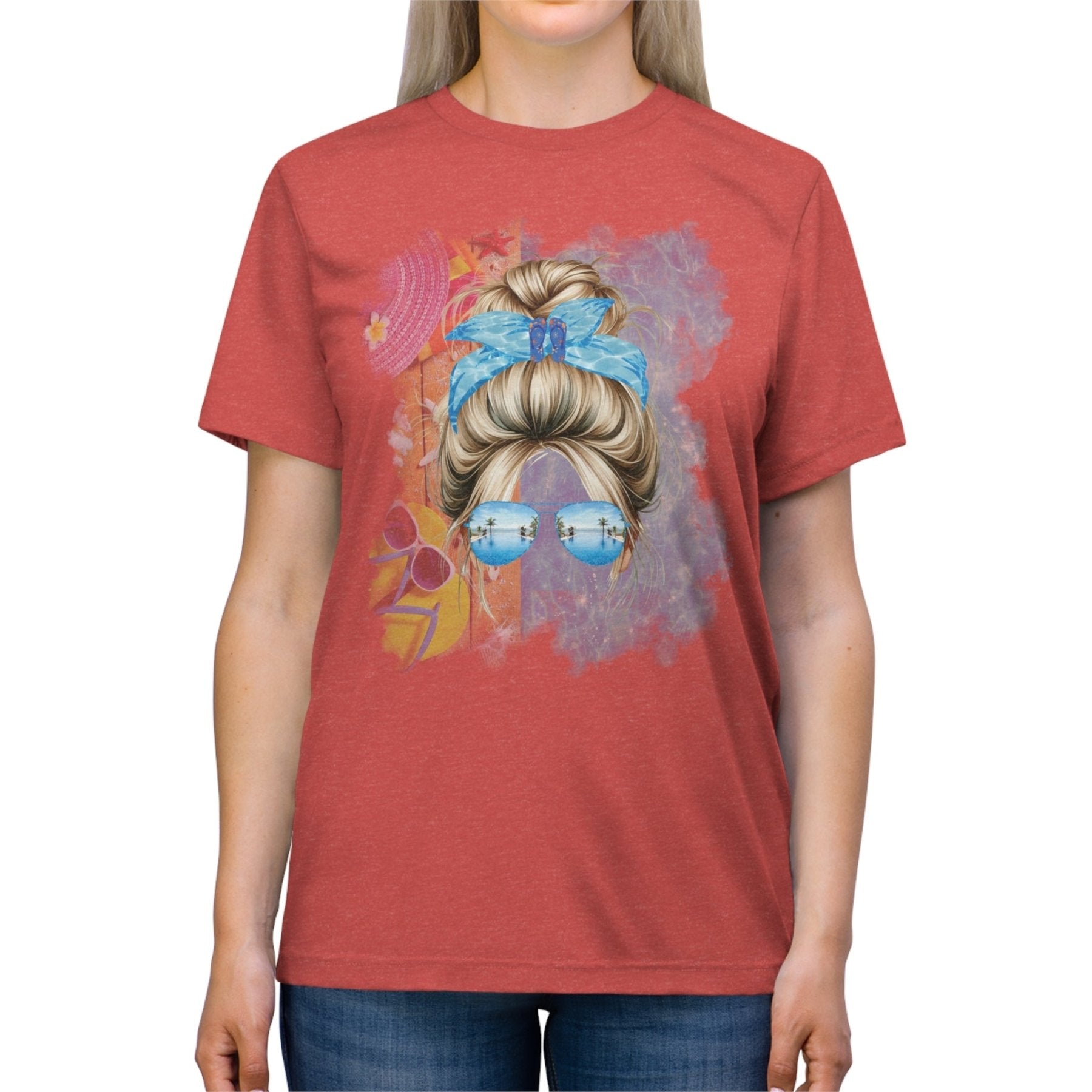 Blond Hair Messy Bun, Pool Scene, Unisex Triblend T - Shirt - Janlyn's Crafts