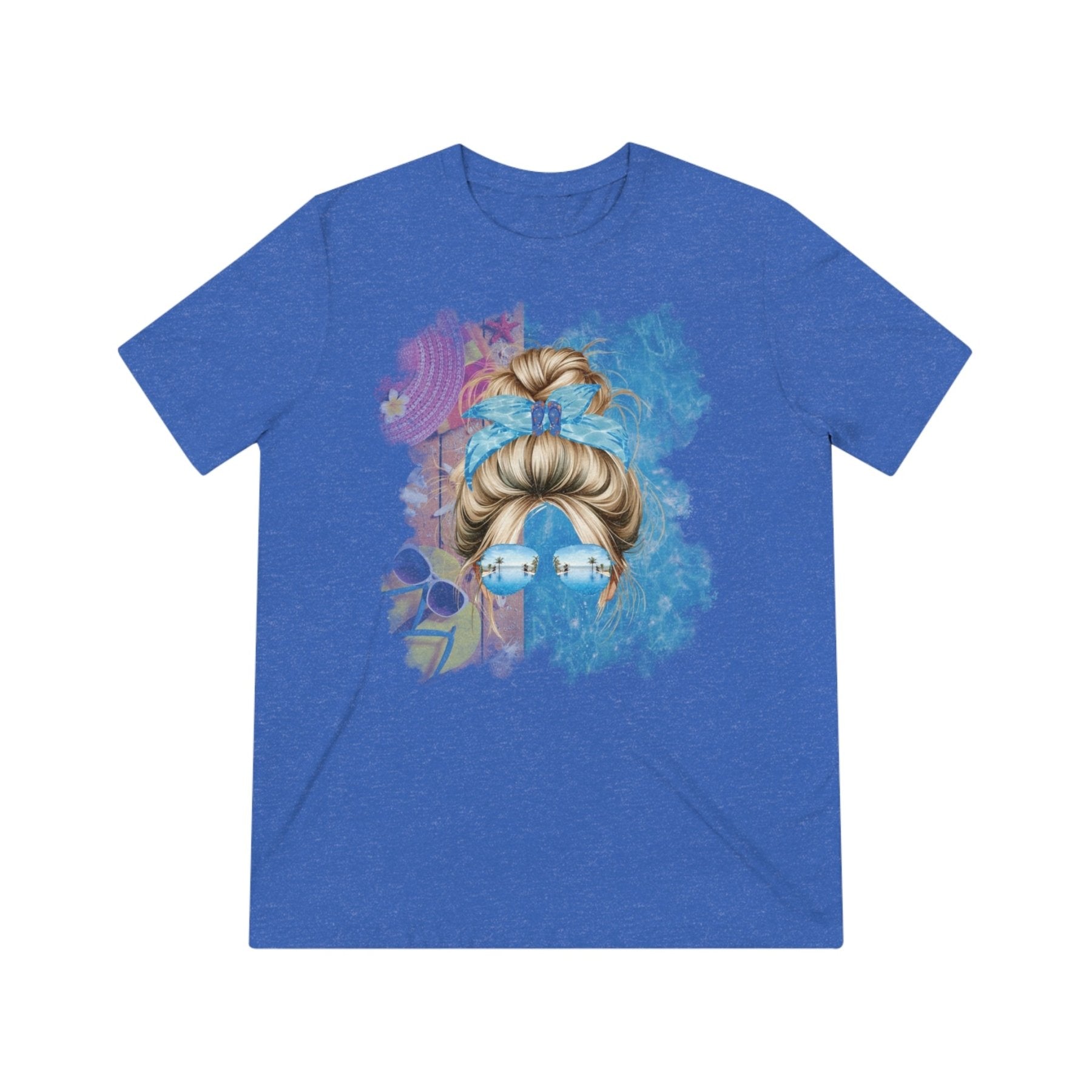 Blond Hair Messy Bun, Pool Scene, Unisex Triblend T - Shirt - Janlyn's Crafts