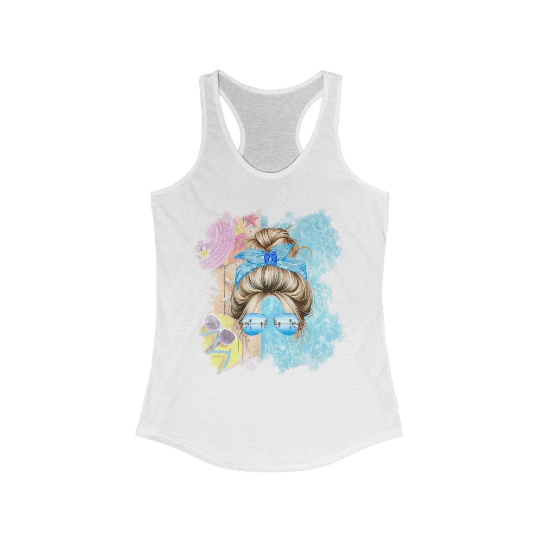 Blond Hair Messy Bun, Pool Scene, Women's Ideal Racerback Tank - Janlyn's Crafts