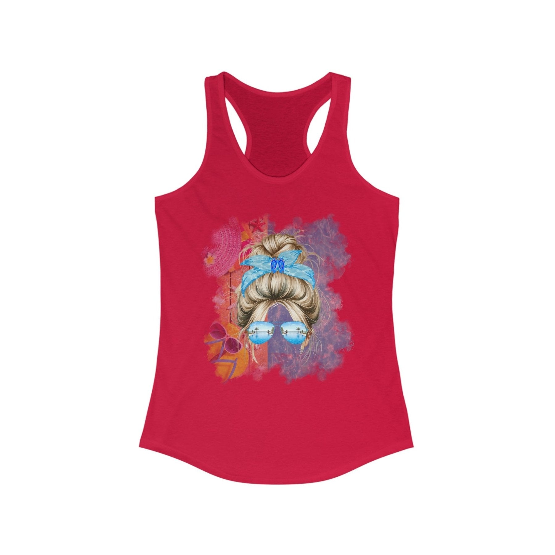 Blond Hair Messy Bun, Pool Scene, Women's Ideal Racerback Tank - Janlyn's Crafts