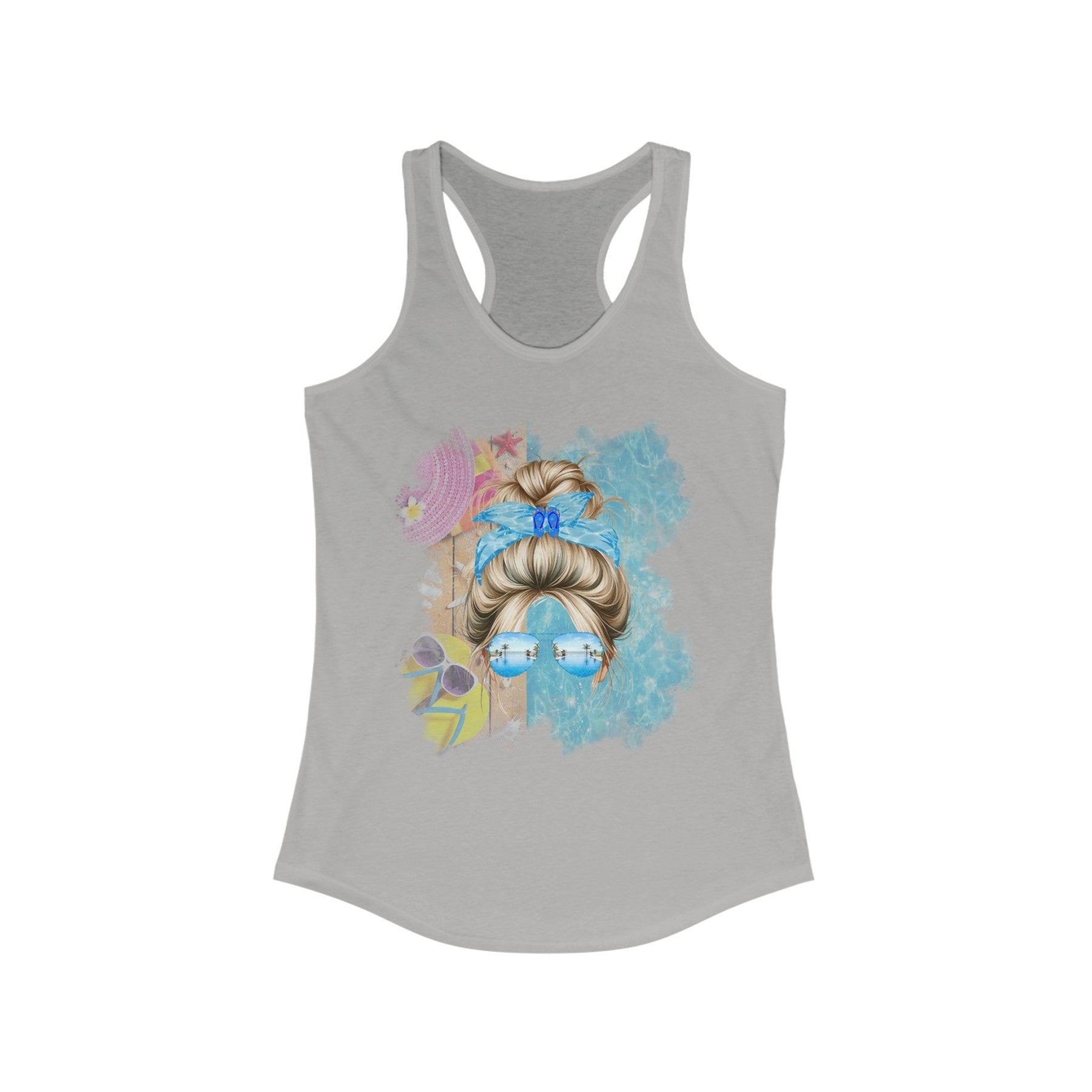 Blond Hair Messy Bun, Pool Scene, Women's Ideal Racerback Tank - Janlyn's Crafts